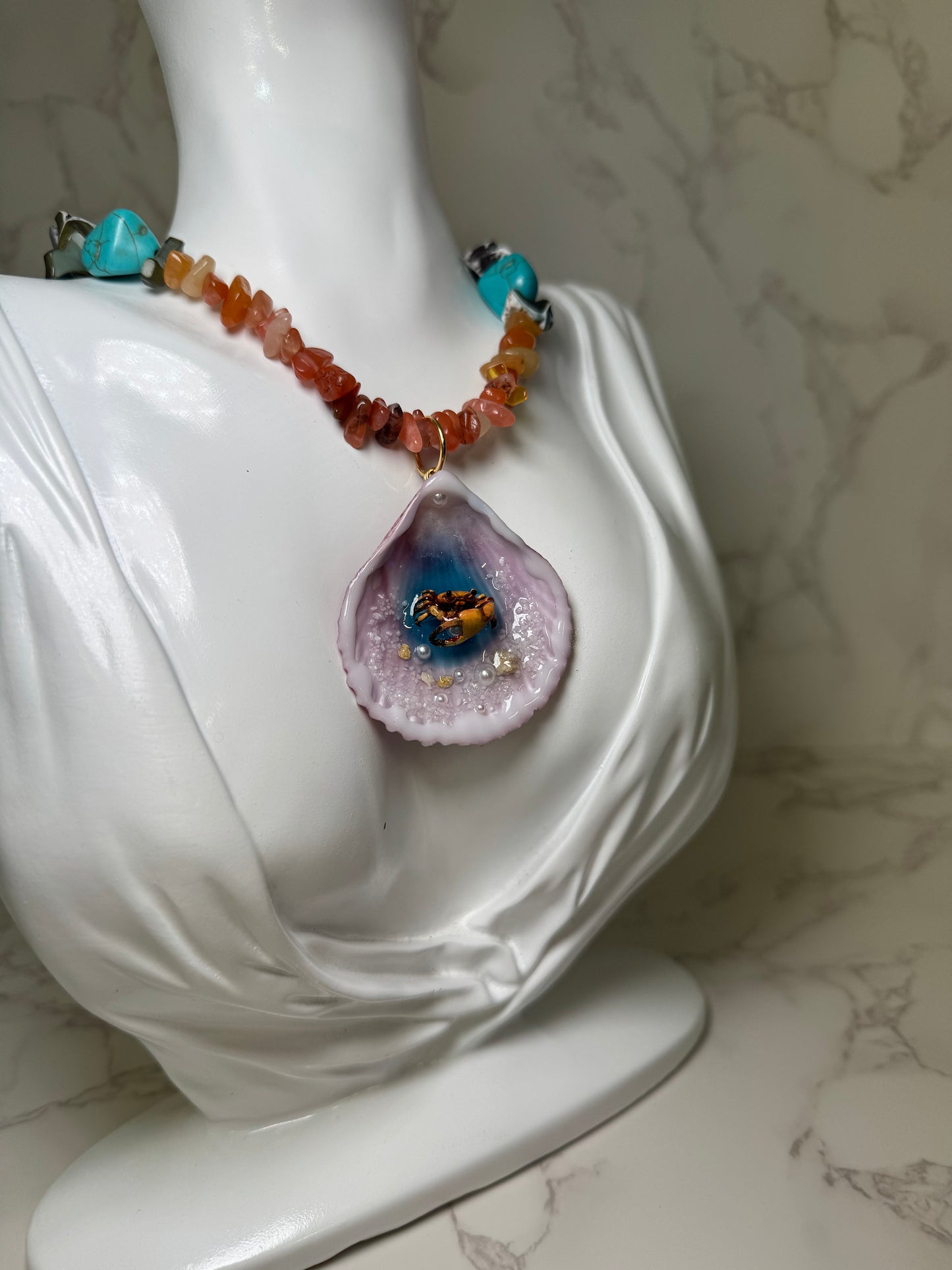 Mini Yellow Sand Crab Handmade Mini Sand Crab Necklace Encapsulated in Real Shell with UV Resin