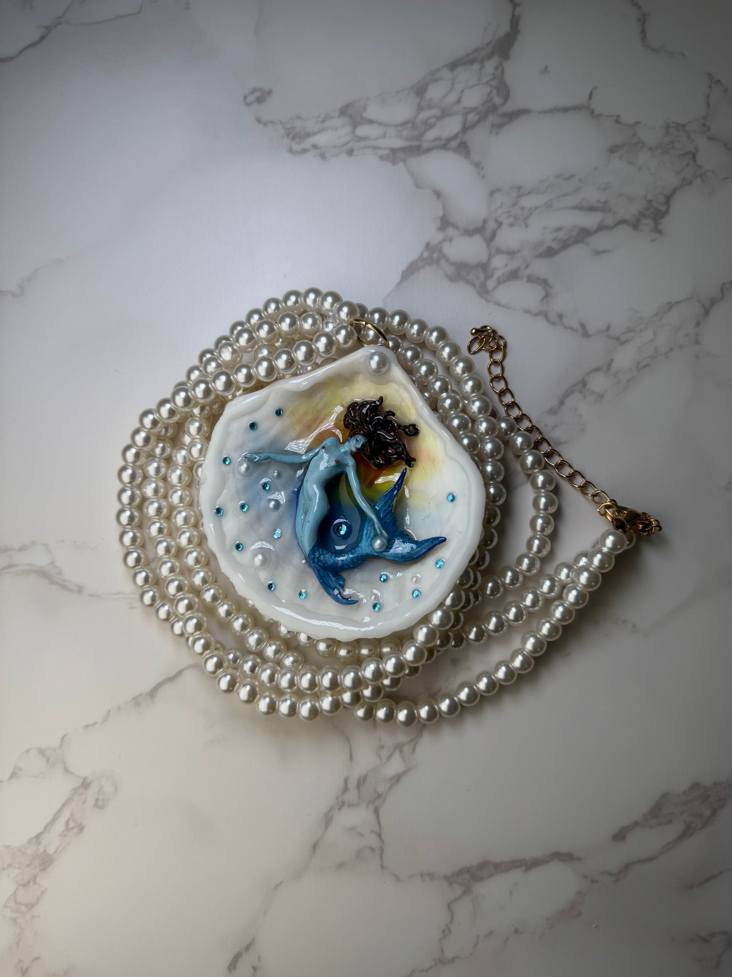 January Blue Mermaid Sea Shell Necklace – Mermaid in Shell with UV Resin