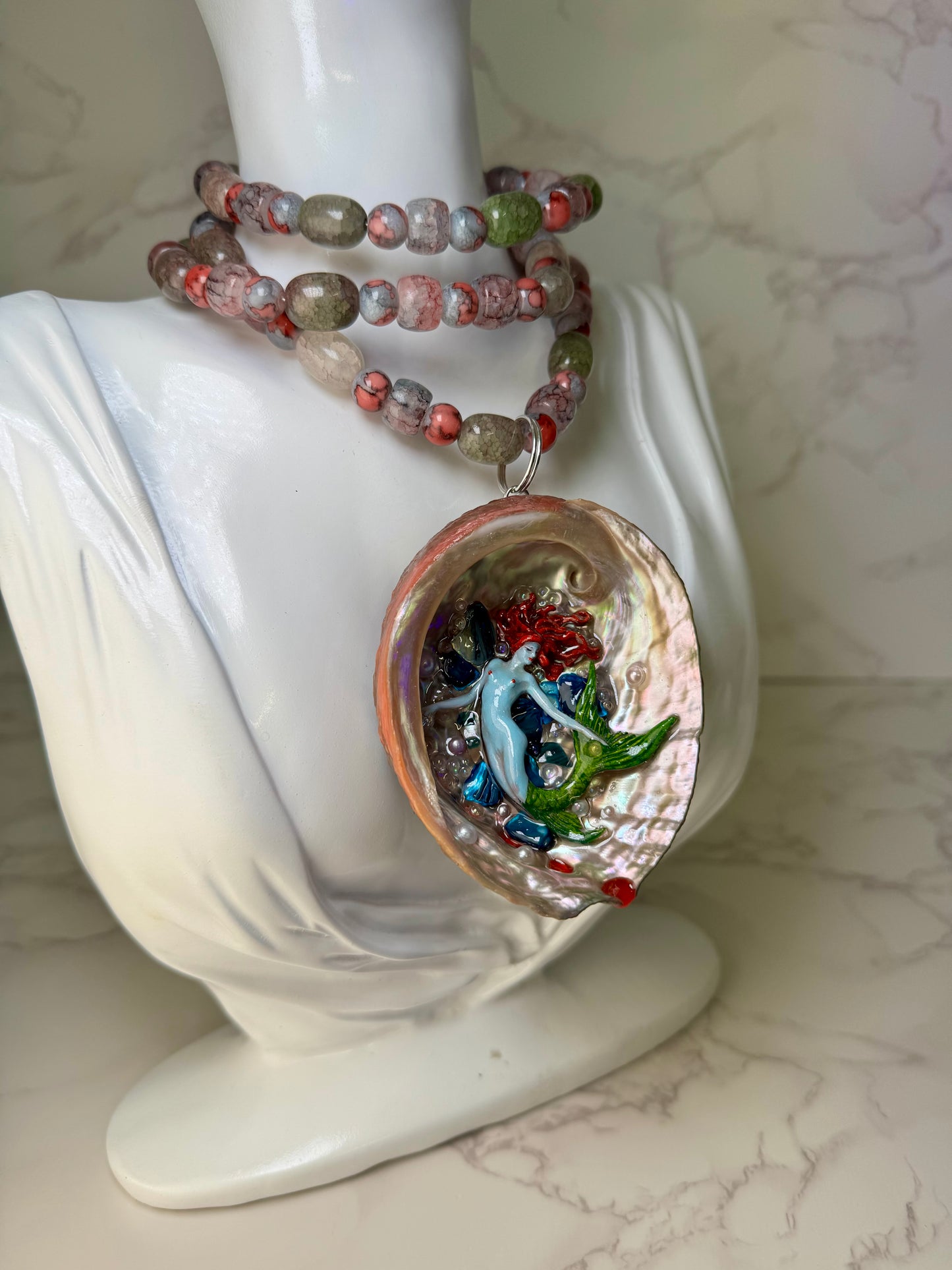 August Conch Ethereal Mermaid Sea Shell Necklace – Mermaid in Shell with UV Resin