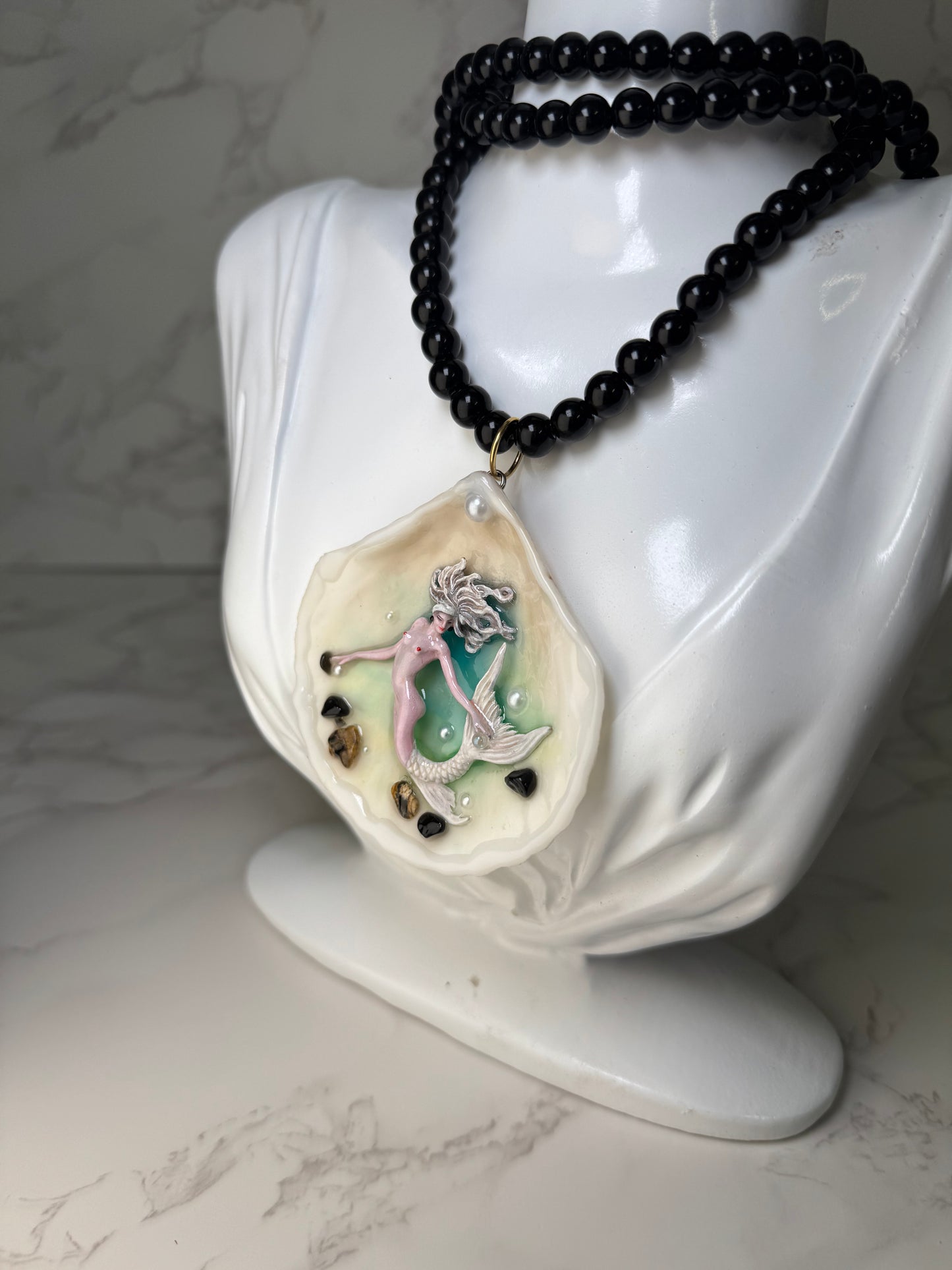 December Icy Pink Mermaid Sea Shell Necklace – Mermaid in Shell with UV Resin