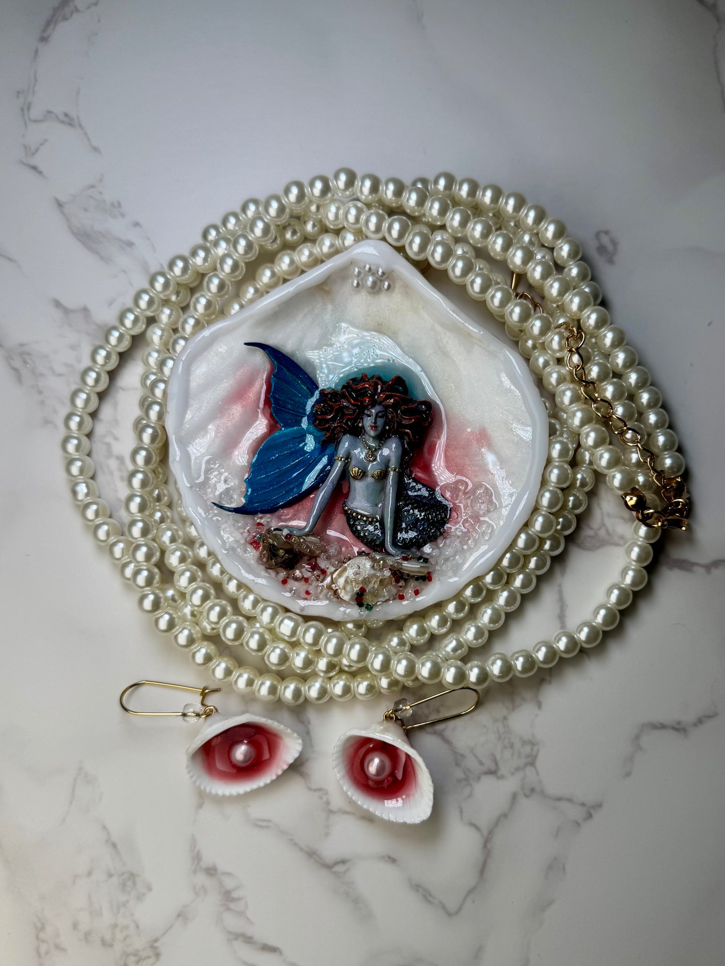 Marina Mermaid Sea Shell Necklace Set– Mermaid in Shell with UV Resin