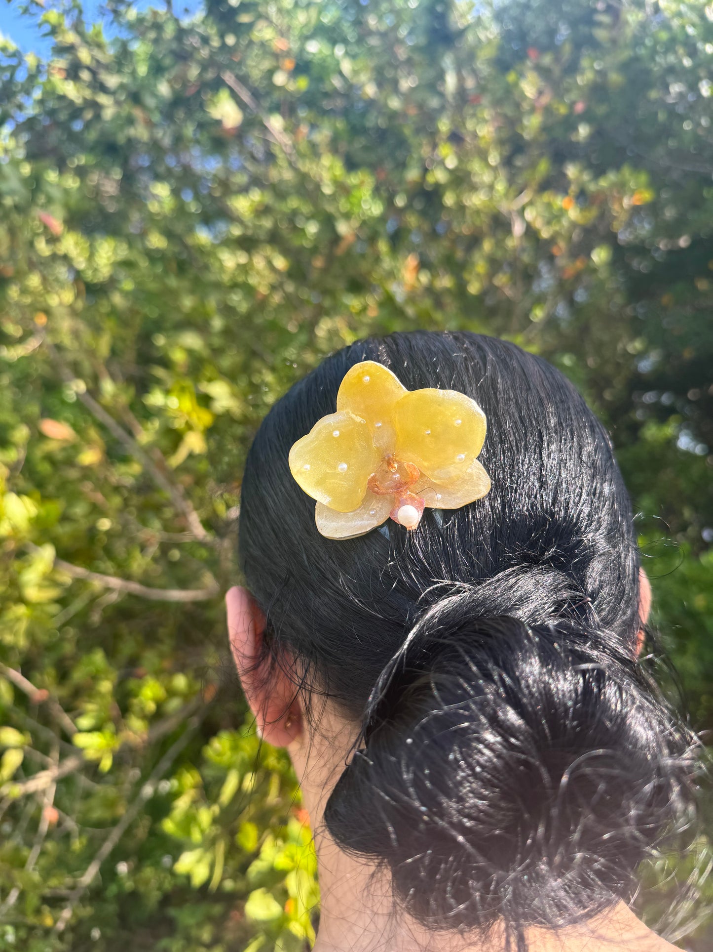 Golden Orchid Pearl Hairpin