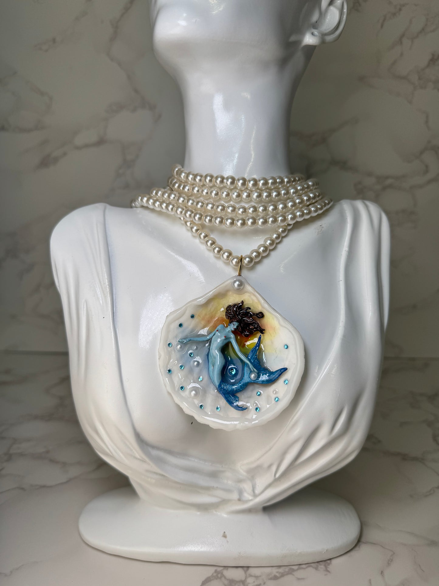 January Blue Mermaid Sea Shell Necklace – Mermaid in Shell with UV Resin