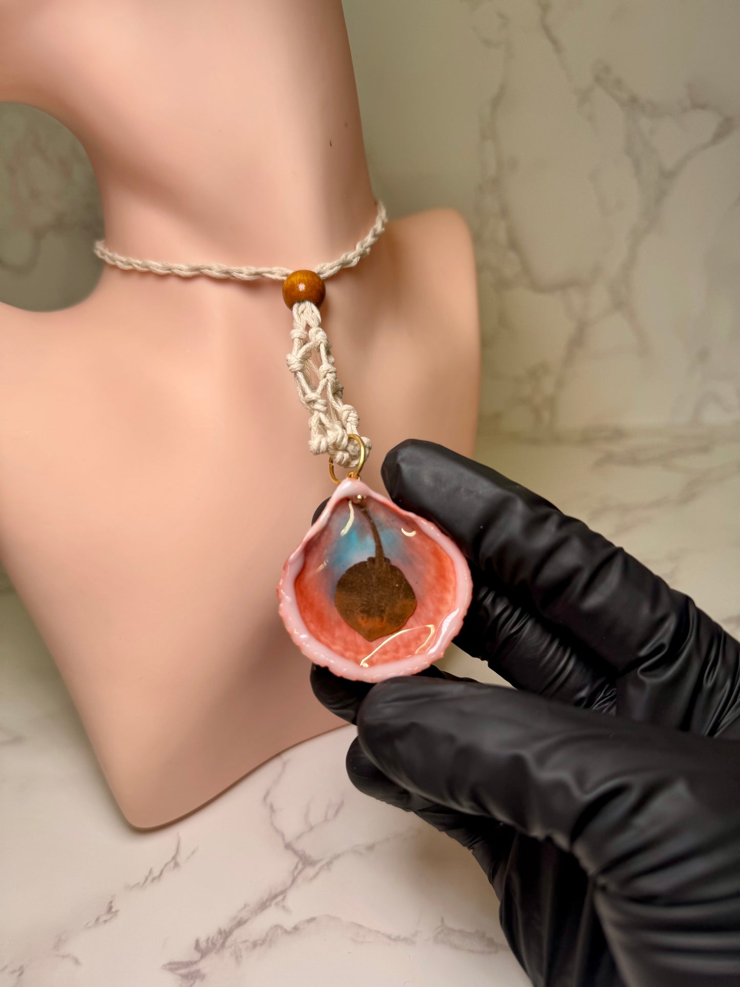 Single Sting Ray Handmade Stingray Necklace Encapsulated in Real Shell with UV Resin