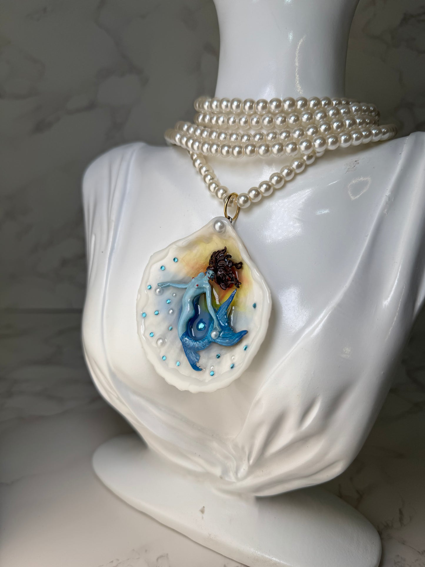 January Blue Mermaid Sea Shell Necklace – Mermaid in Shell with UV Resin