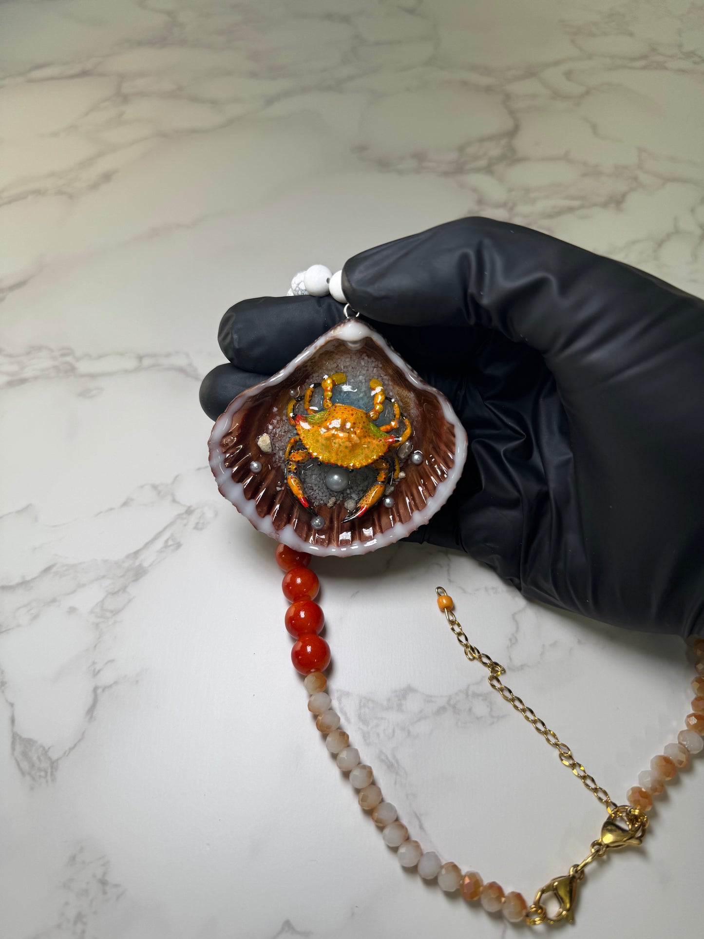 Yellow Crab Shell Necklace - Encapsulated in Real Shell with UV Resin