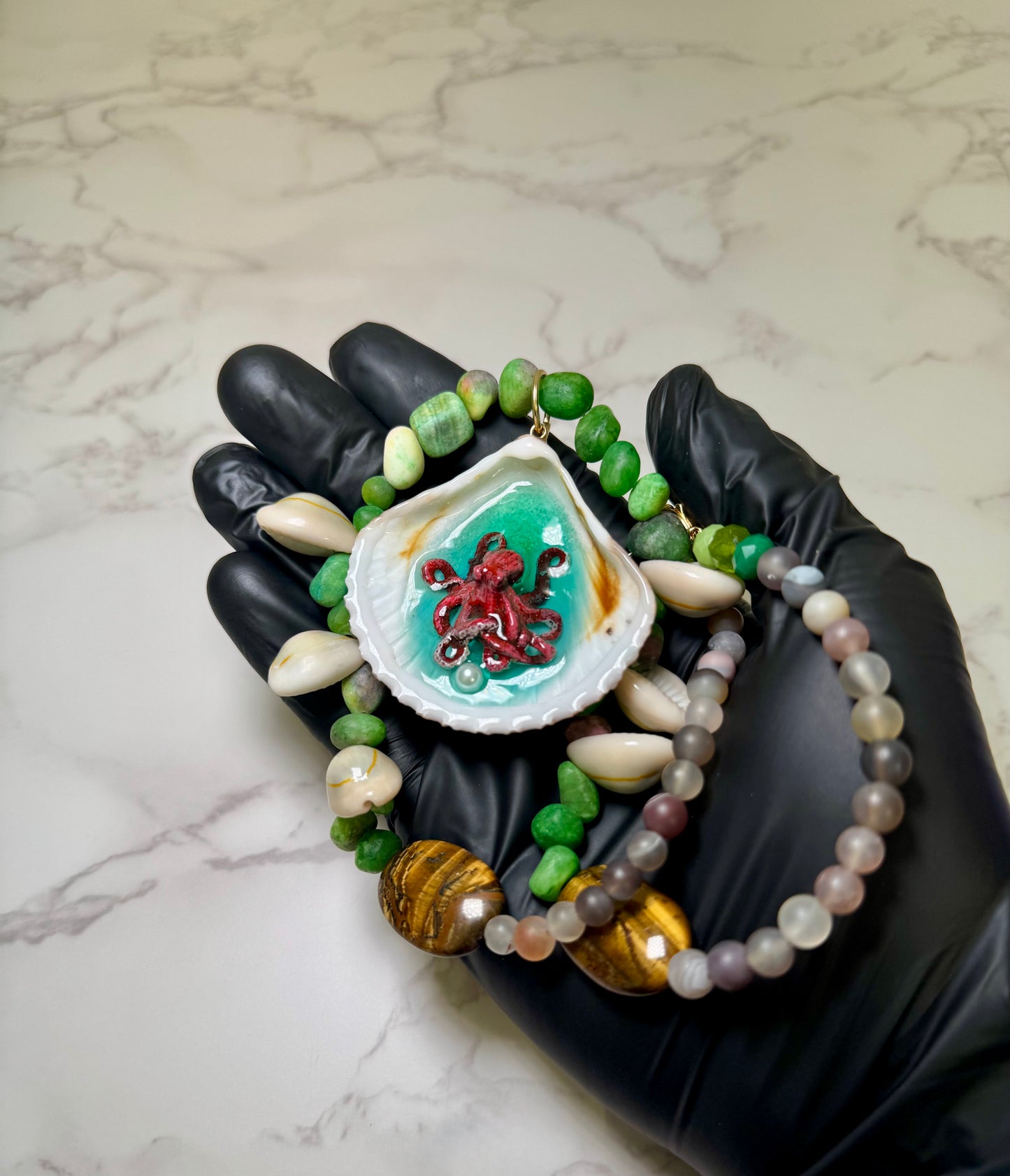 25 Pez Perro Handmade Necklace Encapsulated in Real Shell with UV Resin