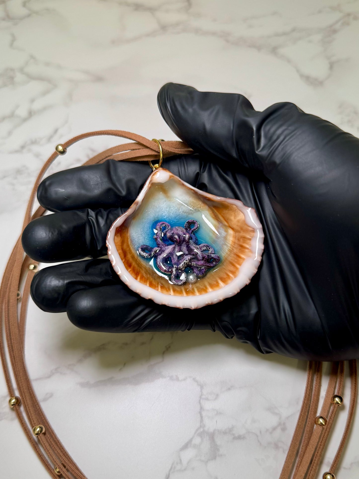 Purple Octopus Handmade Octopus Necklace Encapsulated in Real Shell with UV Resin on Adjustable Leather Cord