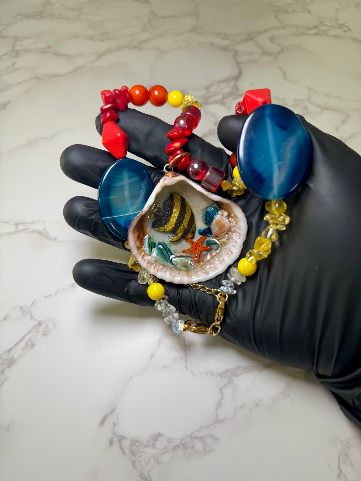 Swimming Spadefish Shell Necklace - Encapsulated in Real Shell with UV Resin