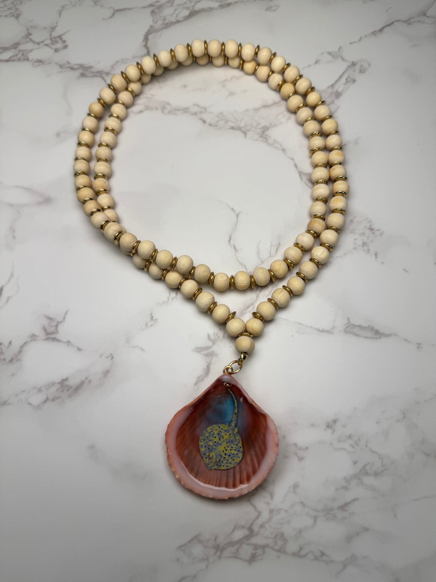 Light Single Sting Ray Handmade Stingray Necklace Encapsulated in Real Shell with UV Resin