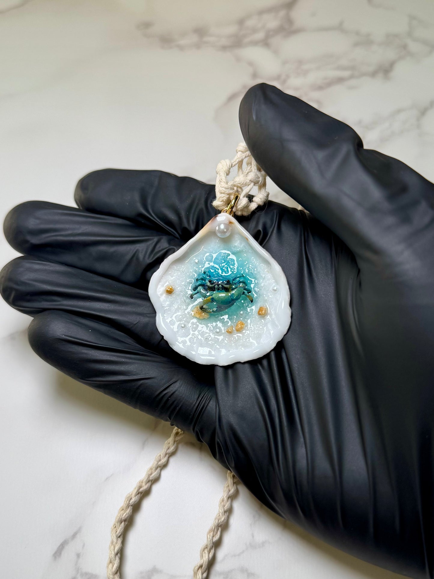 Small Blue Crab Shell Necklace - Encapsulated in Real Shell with UV Resin