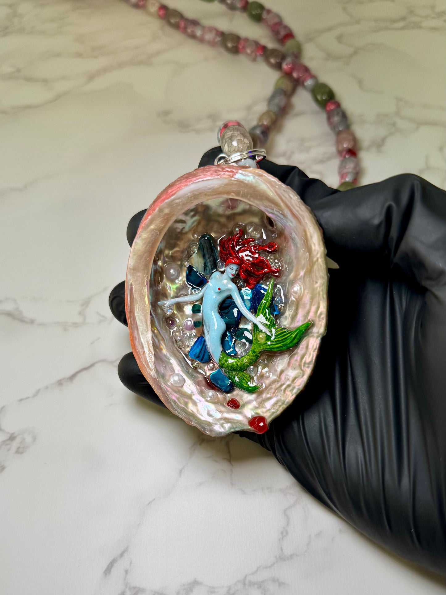 August Conch Ethereal Mermaid Sea Shell Necklace – Mermaid in Shell with UV Resin