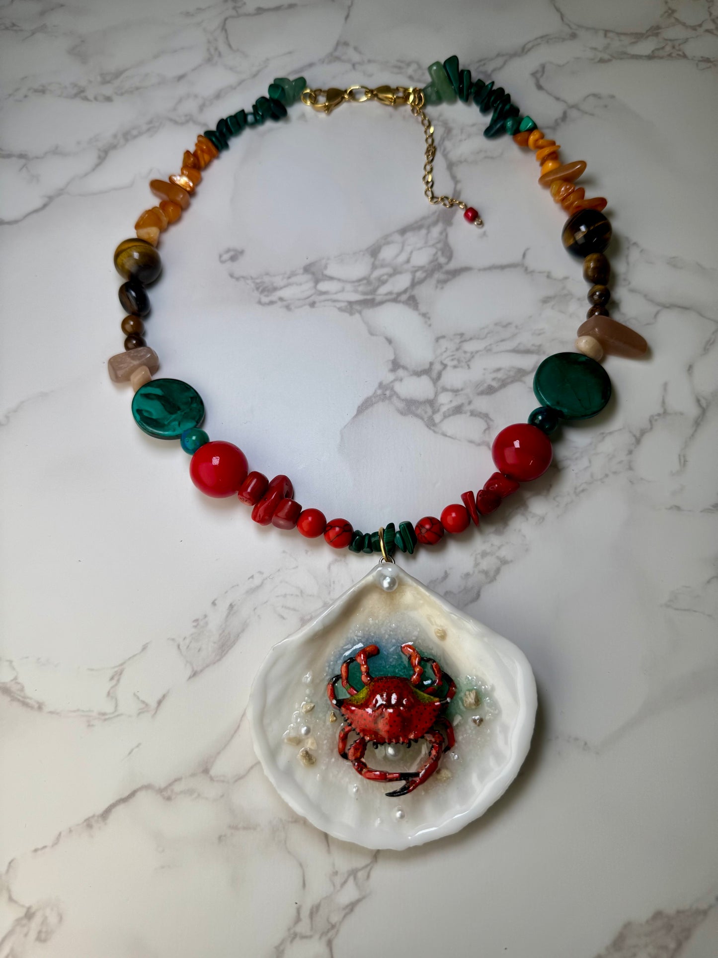 Red Crab Shell Necklace - Encapsulated in Real Shell with UV Resin