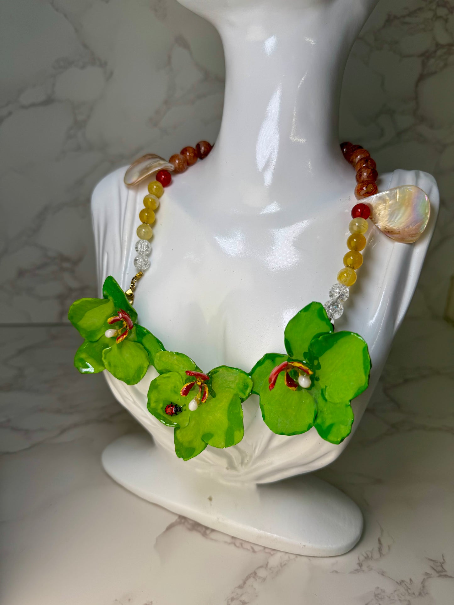 Three Green Orchids Necklace- Real Orchid Necklace – Natural Flower Preserved in Resin