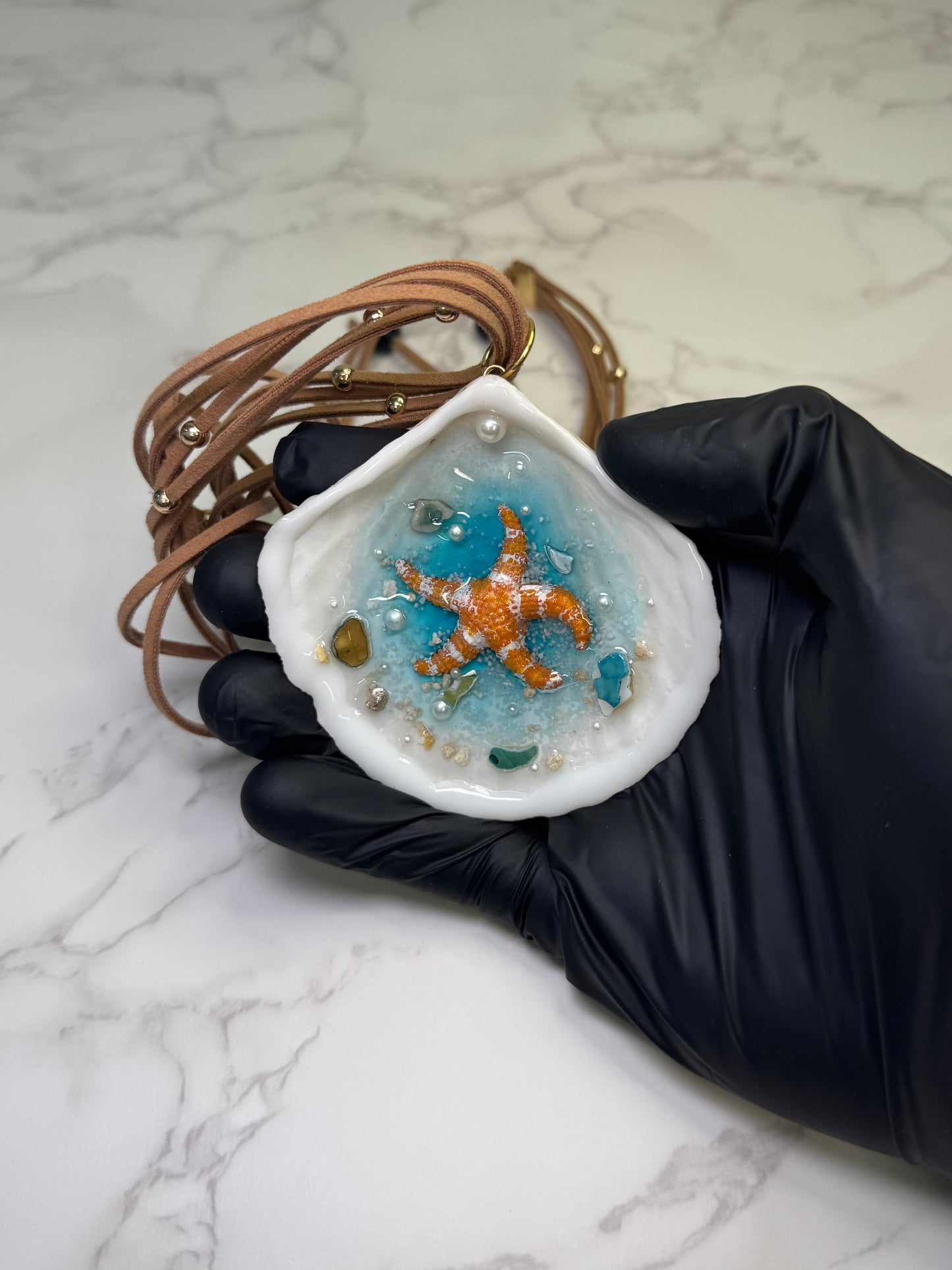 Orange Starfish & Coral Seashell Necklace