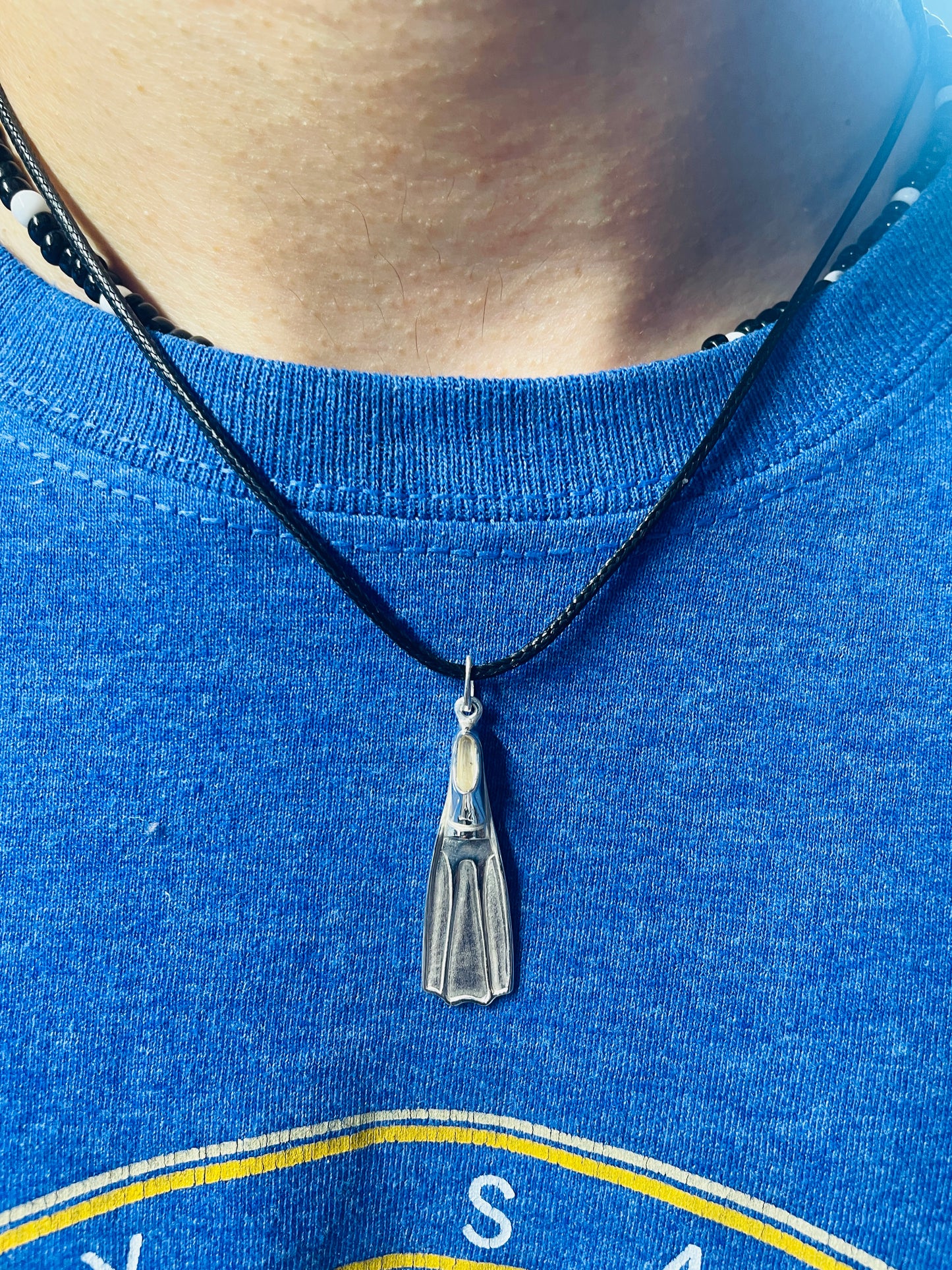 Mini Scuba Diving Fin Necklace, Handcrafted 3D Pendant Unique Style in 925 Sterling Silver, For Marine Life Enthusiasts, Handmade in USA