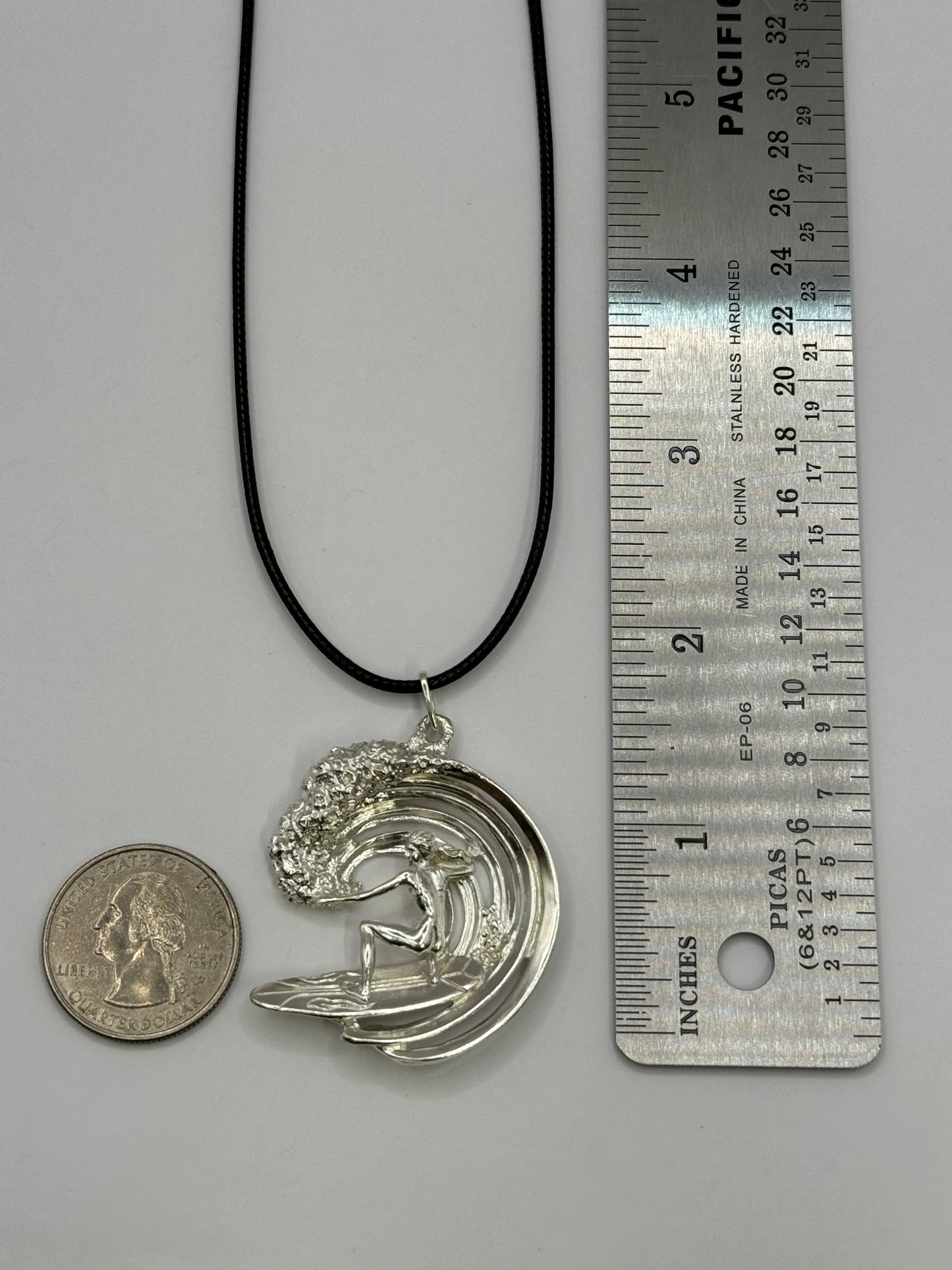 Big Surfer Girl Necklace – Stylish 925 Sterling Silver Pendant, Perfect for Surfing Enthusiasts and Beach Lovers, Unique Handmade Jewelry for Women Men Made in USA
