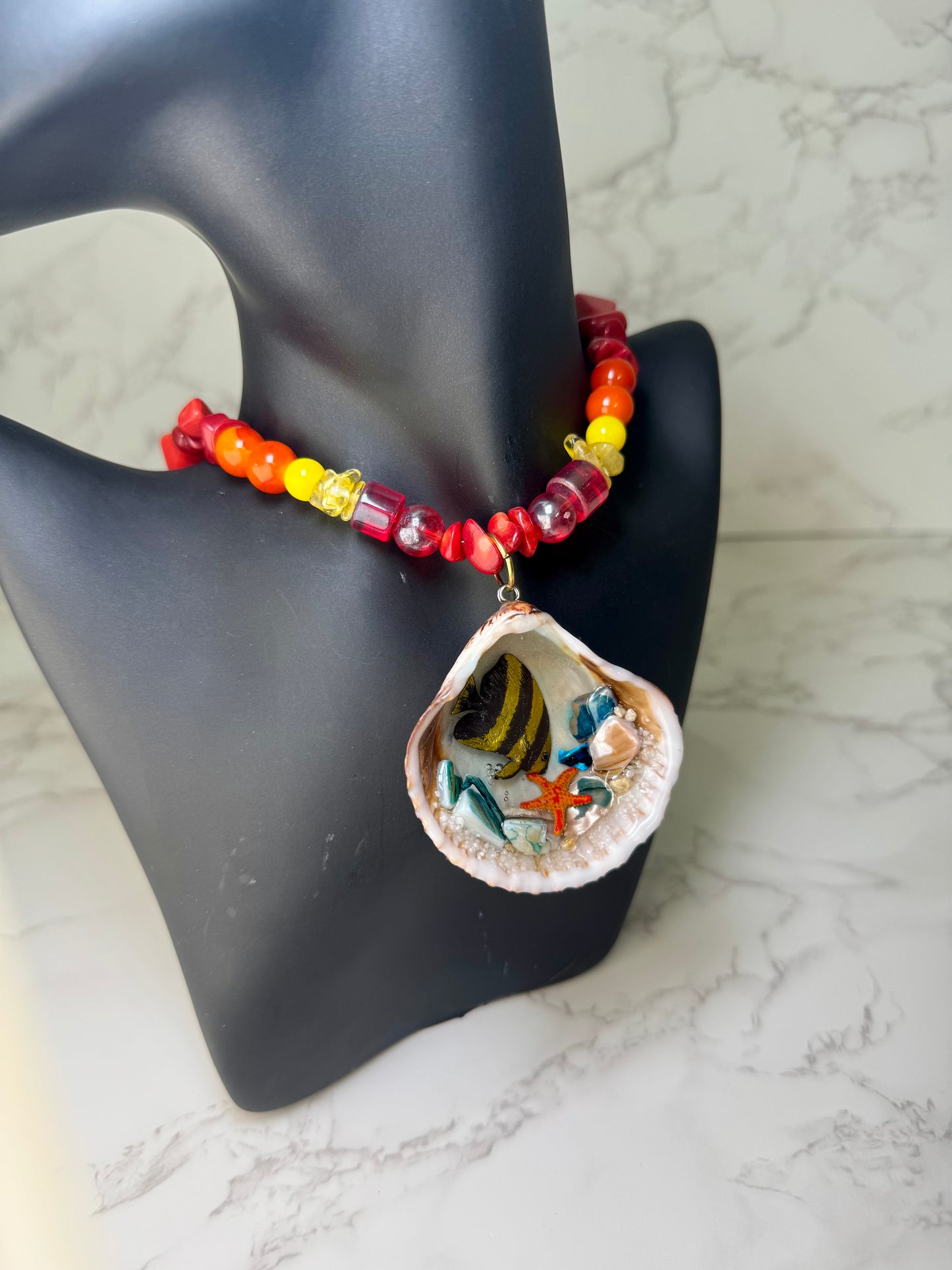 Swimming Spadefish Shell Necklace - Encapsulated in Real Shell with UV Resin