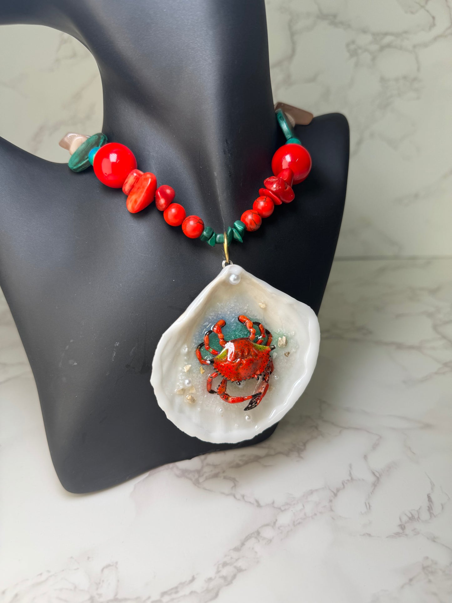 Red Crab Shell Necklace - Encapsulated in Real Shell with UV Resin