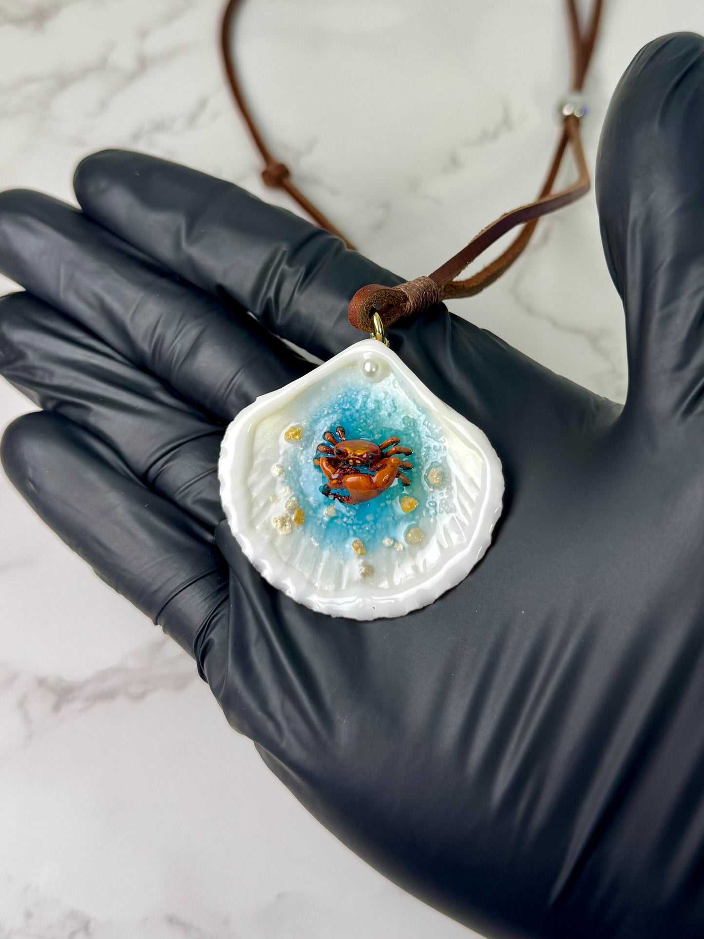 Mini Red Sand Crab Handmade Mini Sand Crab Necklace Encapsulated in Real Shell with UV Resin