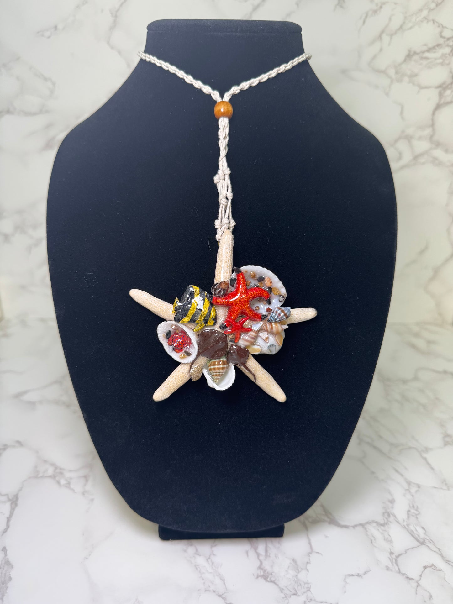 Rosa Marina Natural Starfish Ocean Pendant – Encapsulated in UV Resin with Marine Elements.