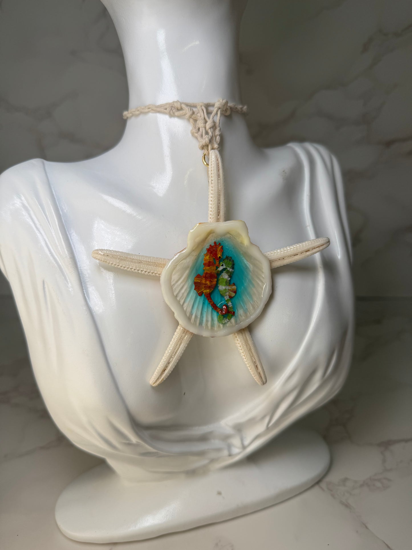 Starfish & Seahorses Ocean Pendant – Real Shell Encapsulated in UV Resin