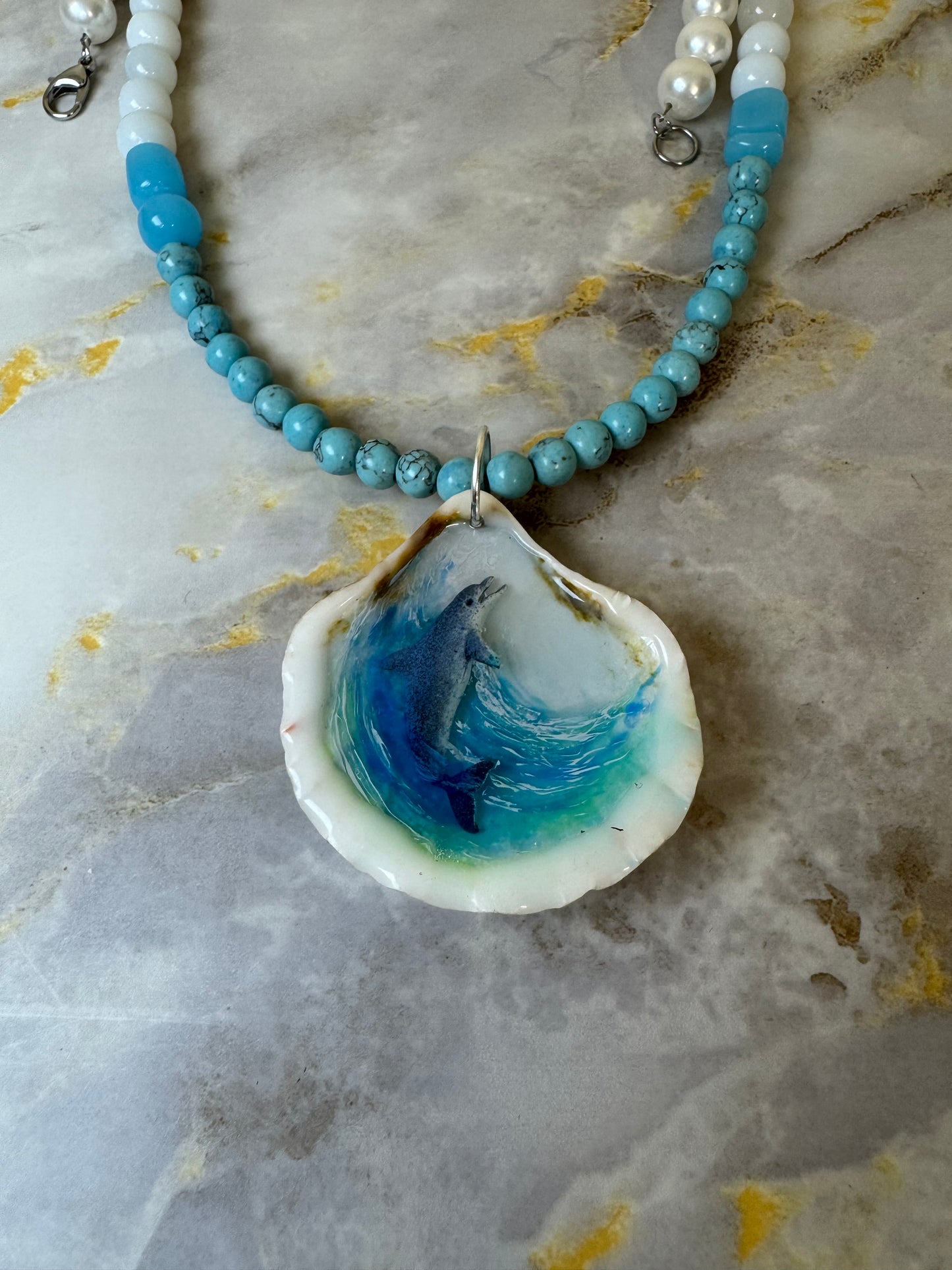 Gorgeous Dolphin Necklace Resin‑Encased Shell Collection Shell Necklaces, Epoxy Resin Necklace with earrings