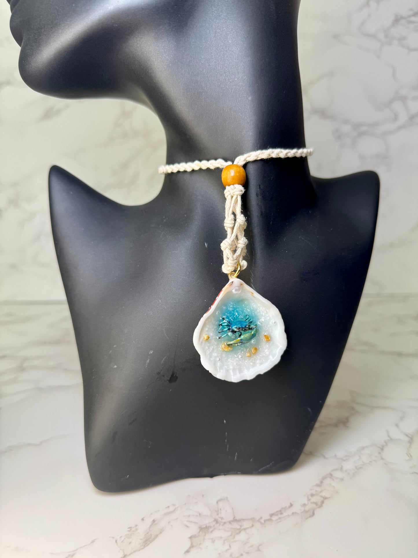 Small Blue Crab Shell Necklace - Encapsulated in Real Shell with UV Resin