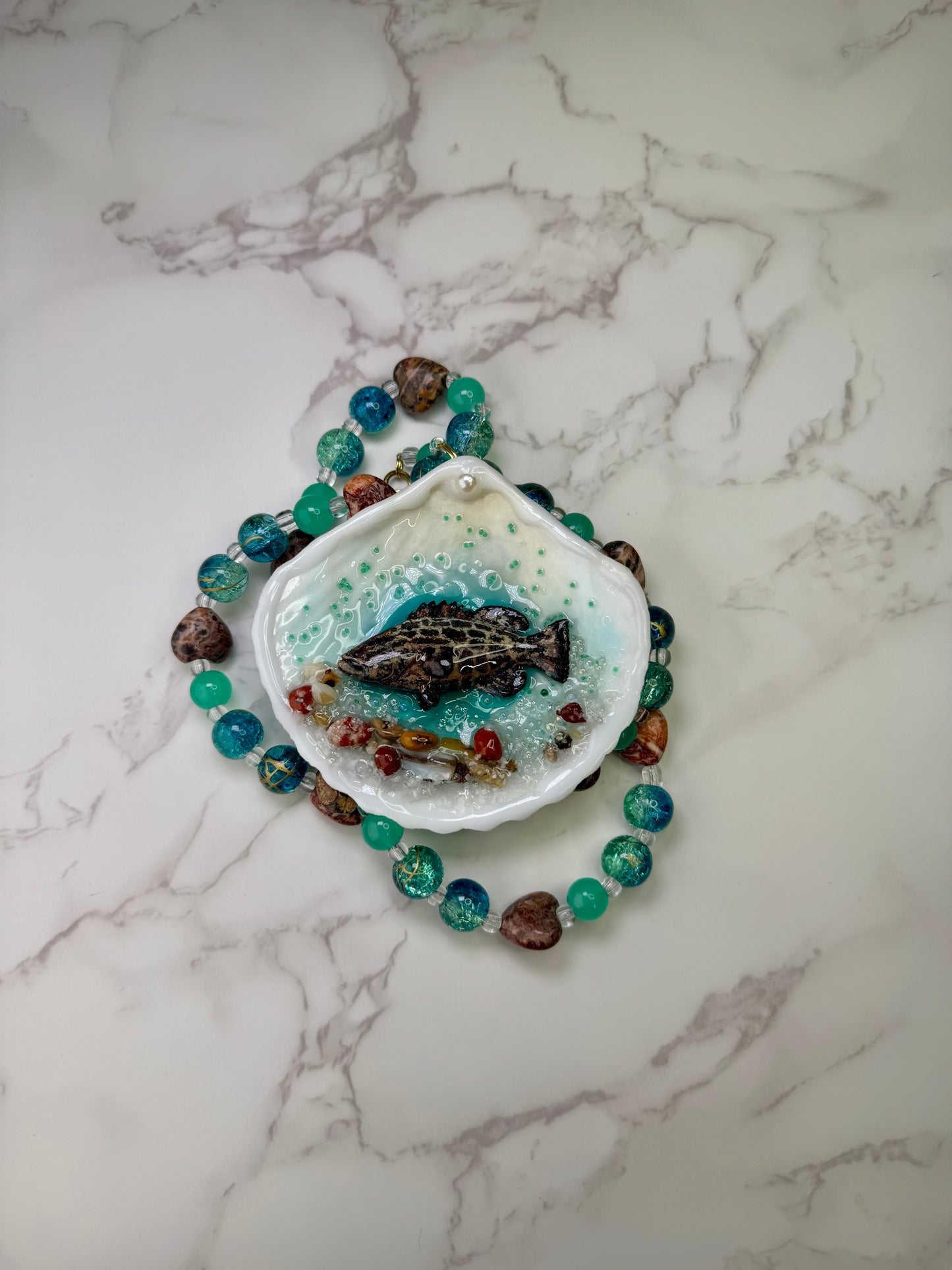 Black Grouper Shell Necklace - Encapsulated in Real Shell with UV Resin