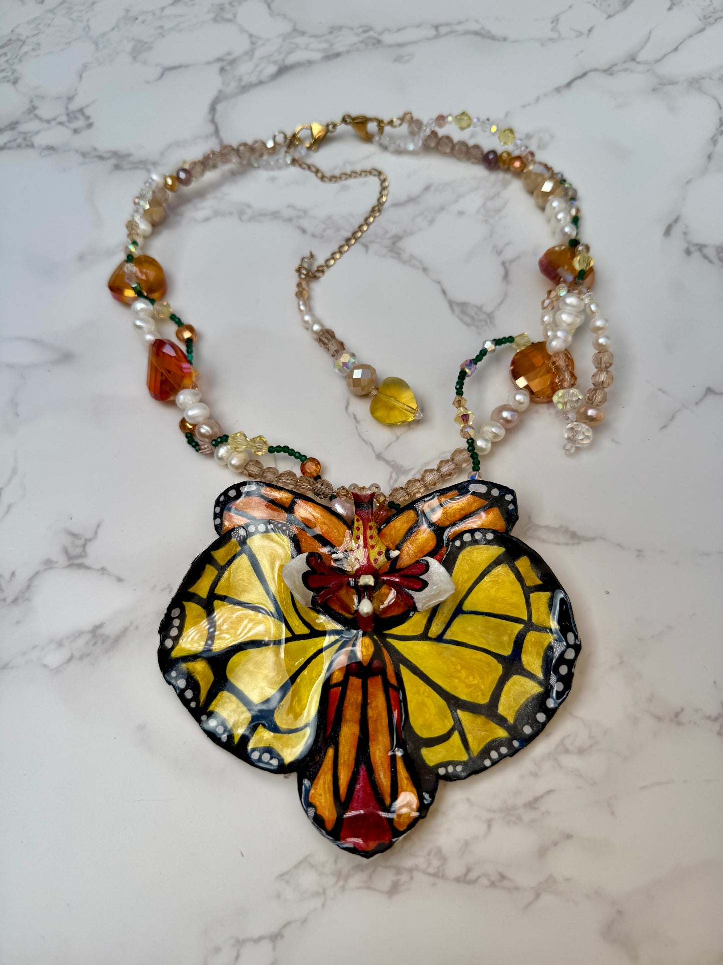 Wings of Transformation Real Orchid Butterfly Necklace | Hand Painted Flower Jewelry | Botanical Resin Art Pendant