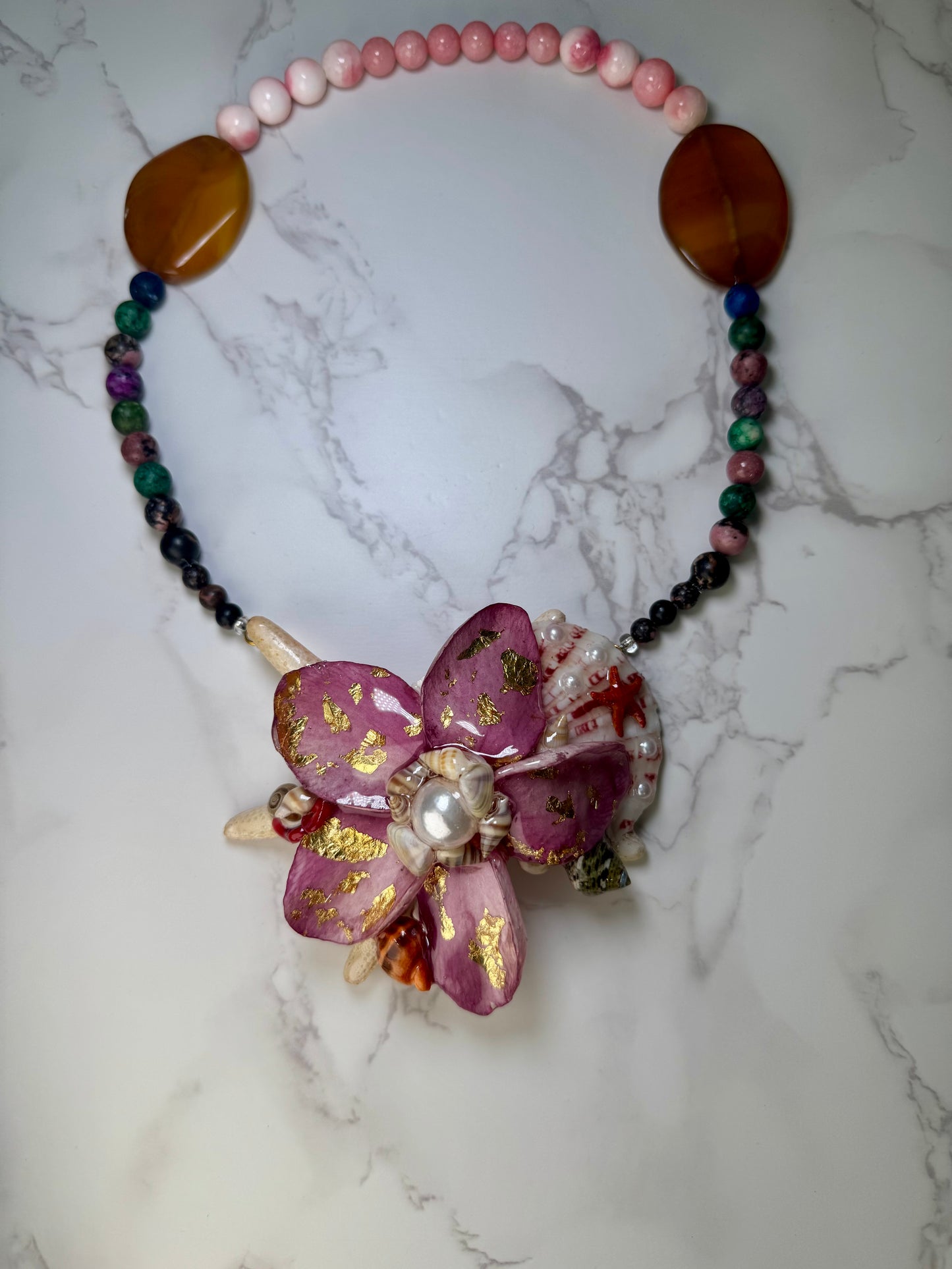 Flor del Oceano Natural Starfish Ocean Pendant – Encapsulated in UV Resin with Marine Elements