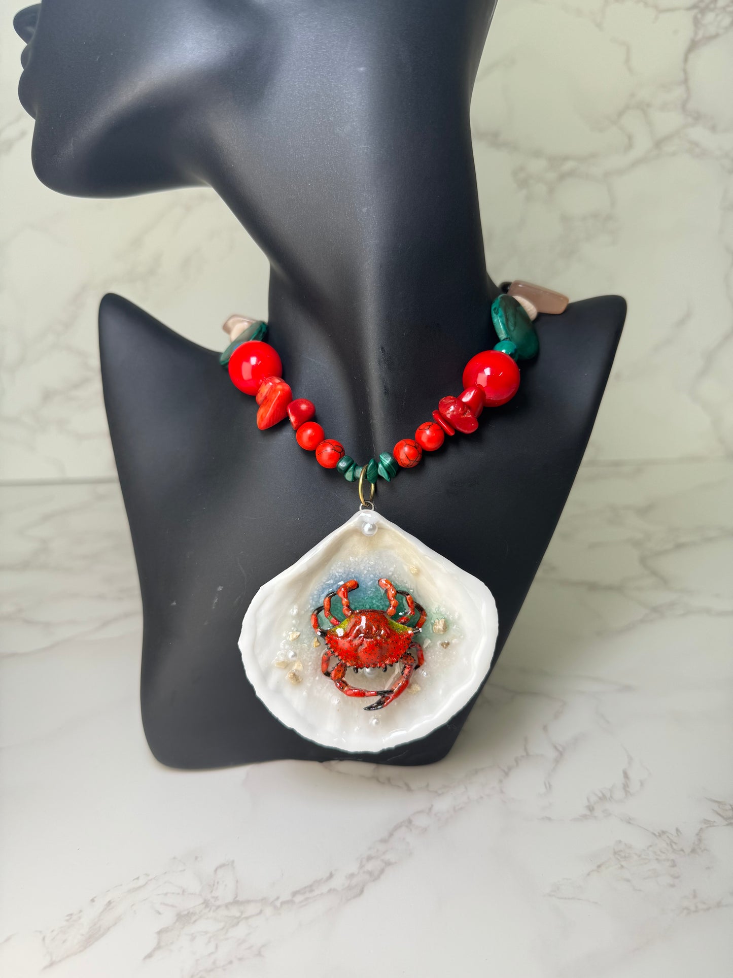 Red Crab Shell Necklace - Encapsulated in Real Shell with UV Resin