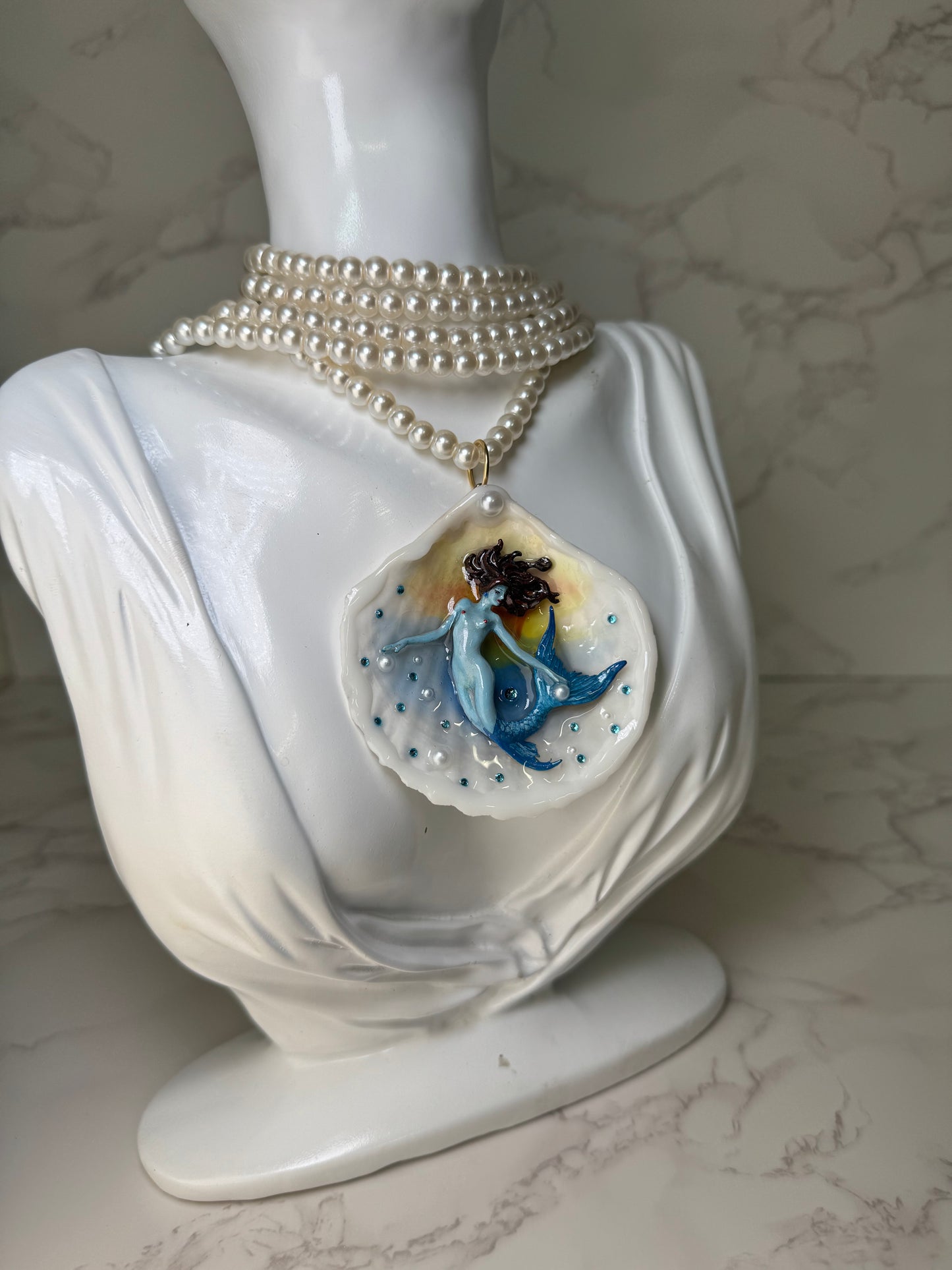 January Blue Mermaid Sea Shell Necklace – Mermaid in Shell with UV Resin