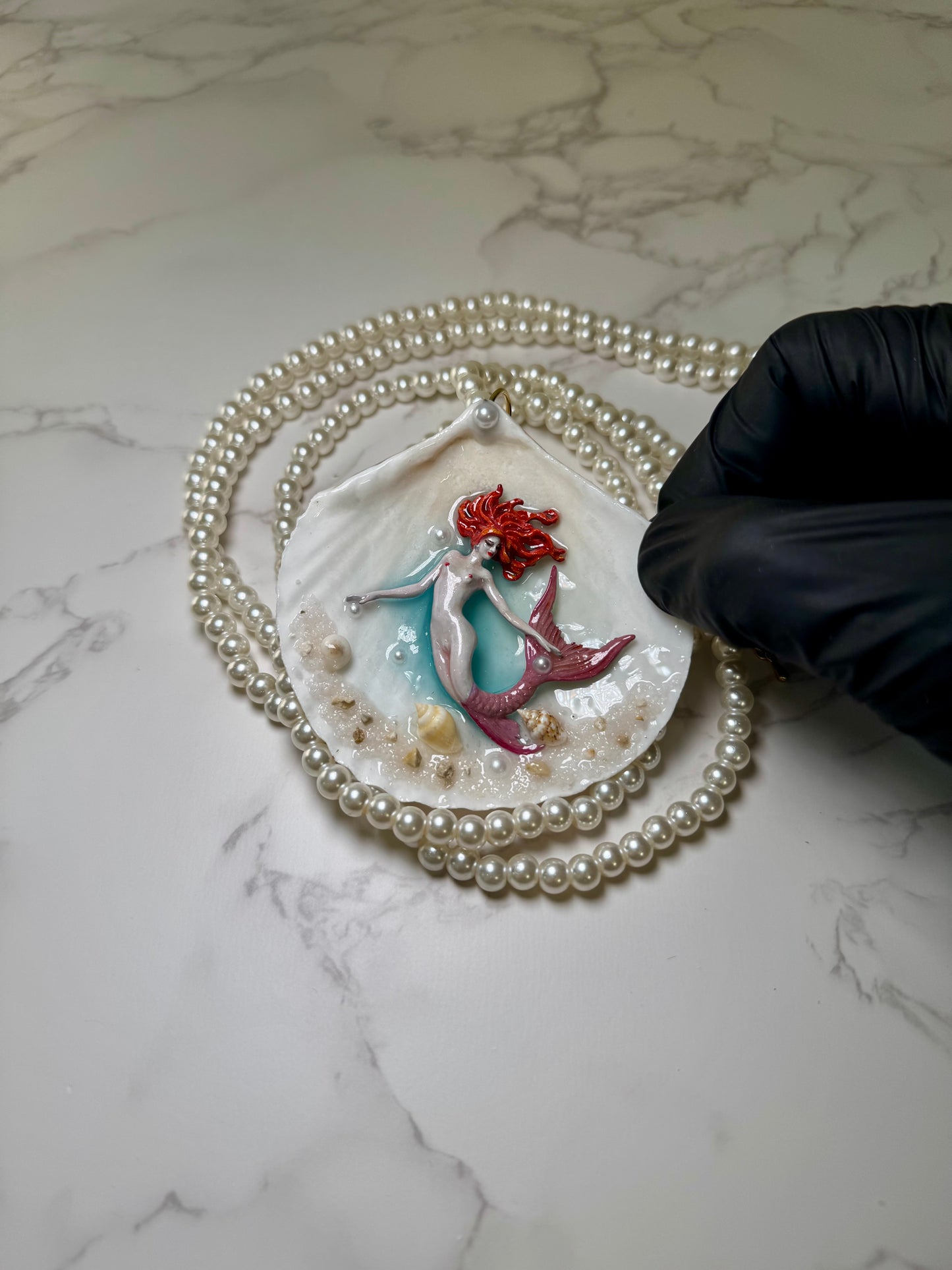 Autumn Blush Tail Mermaid Sea Shell Necklace – Mermaid in Shell with UV Resin