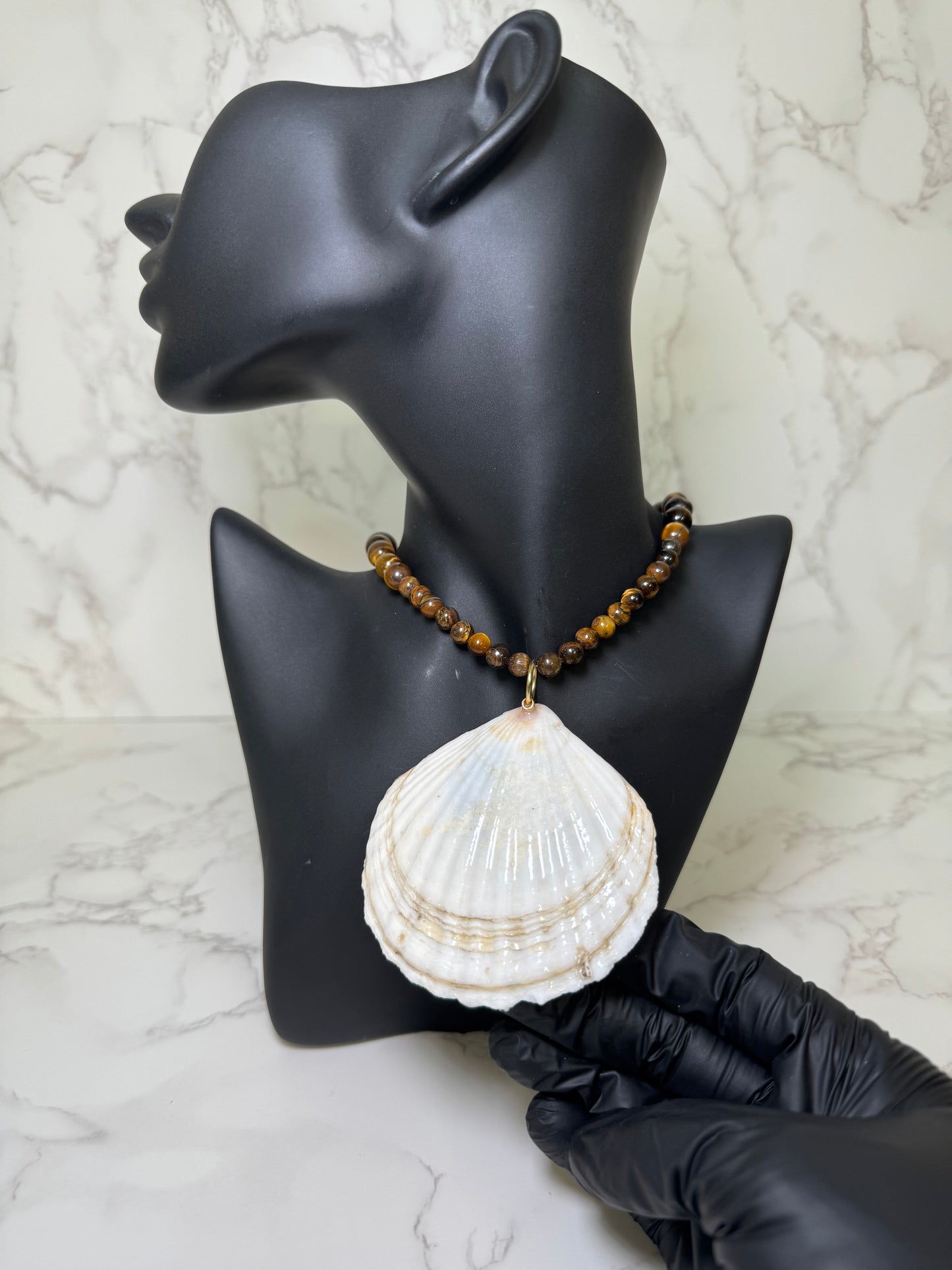 Dark Brown Sea Turtle Resin‑Encased Sea Turtle in Shell with UV Resin on Crystal Bead Necklace