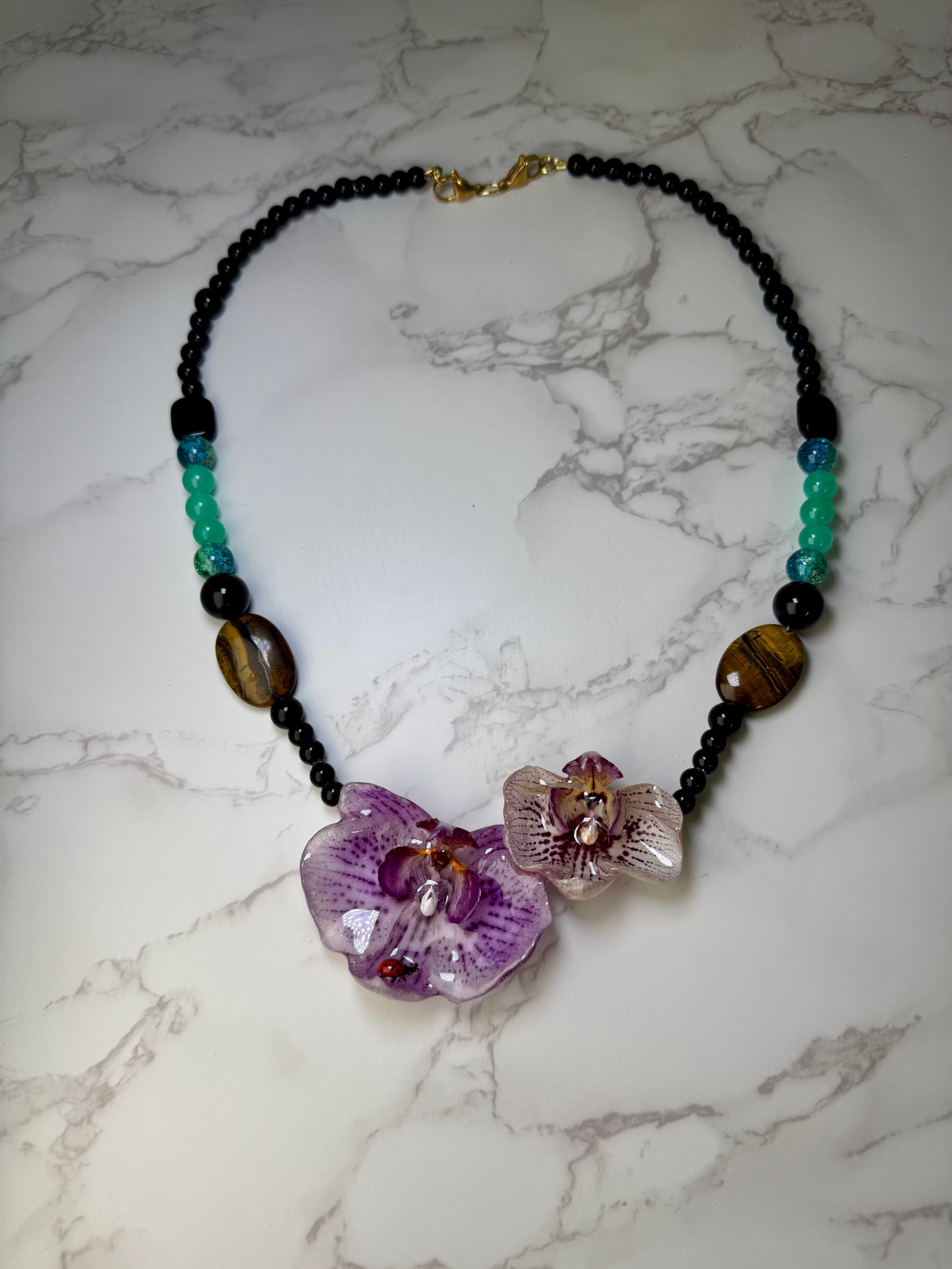 Double Purple Orchid Necklace - Real Orchid Necklace – Natural Flower Preserved in Resin