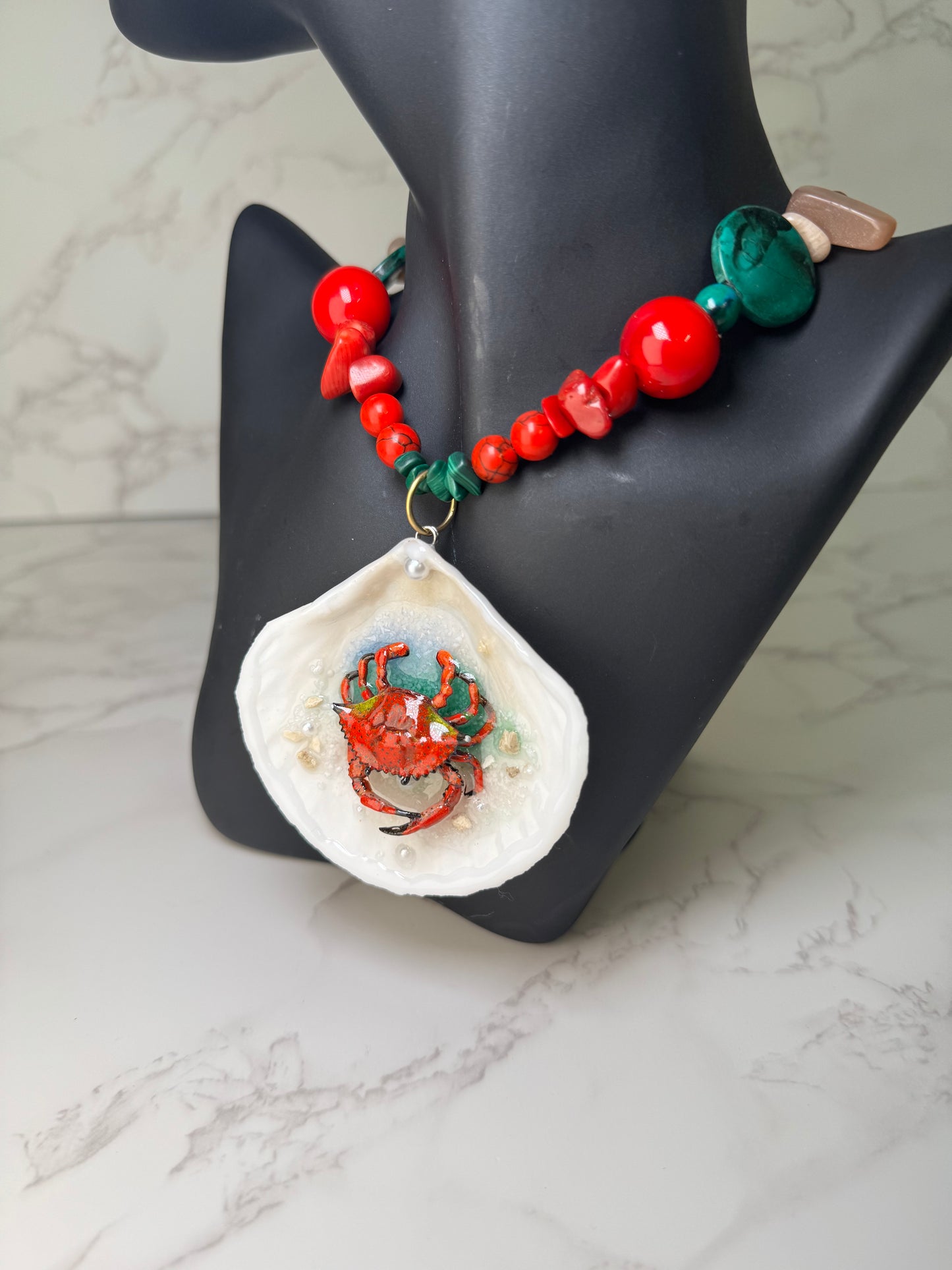 Red Crab Shell Necklace - Encapsulated in Real Shell with UV Resin