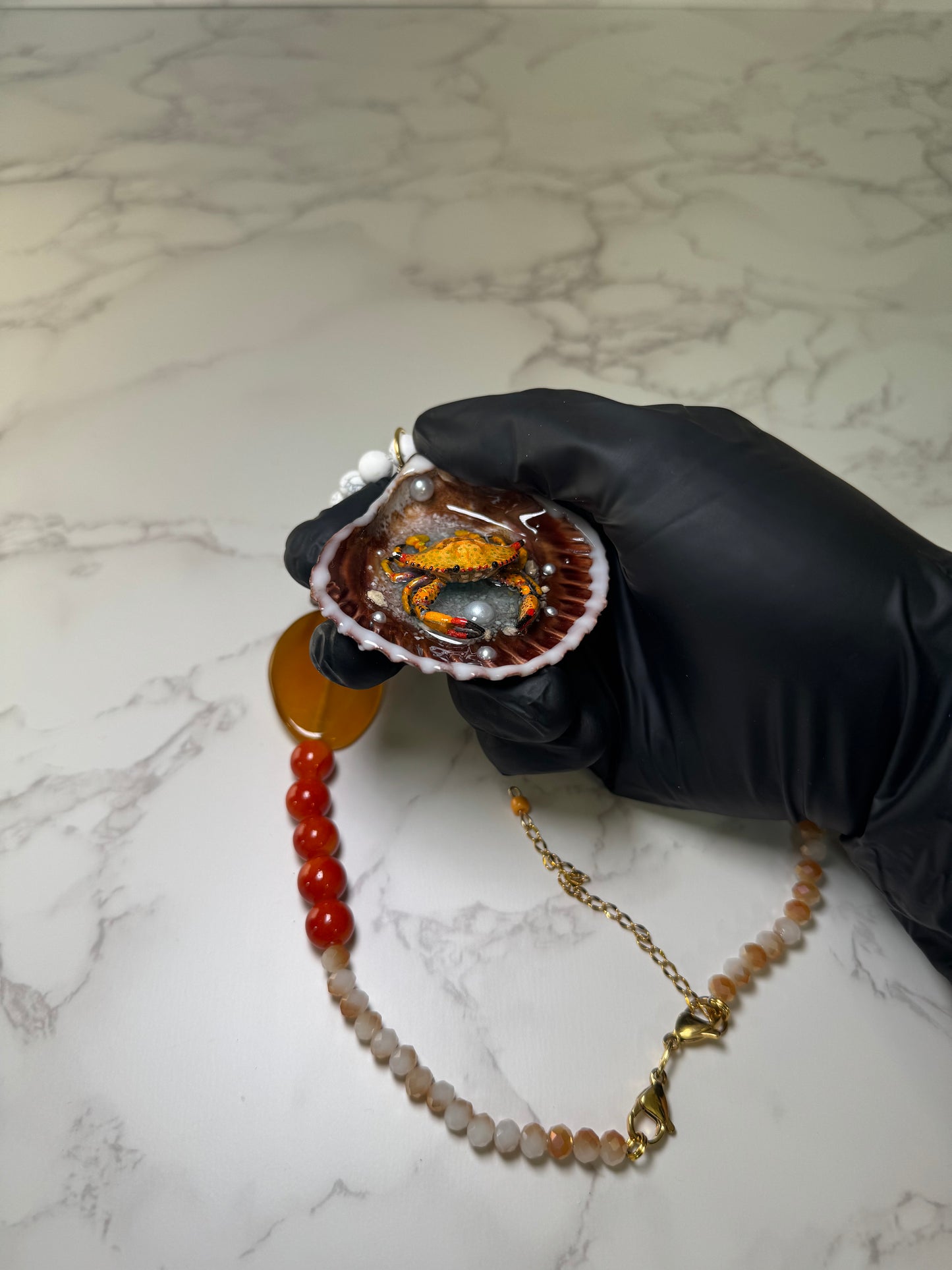 Yellow Crab Shell Necklace - Encapsulated in Real Shell with UV Resin