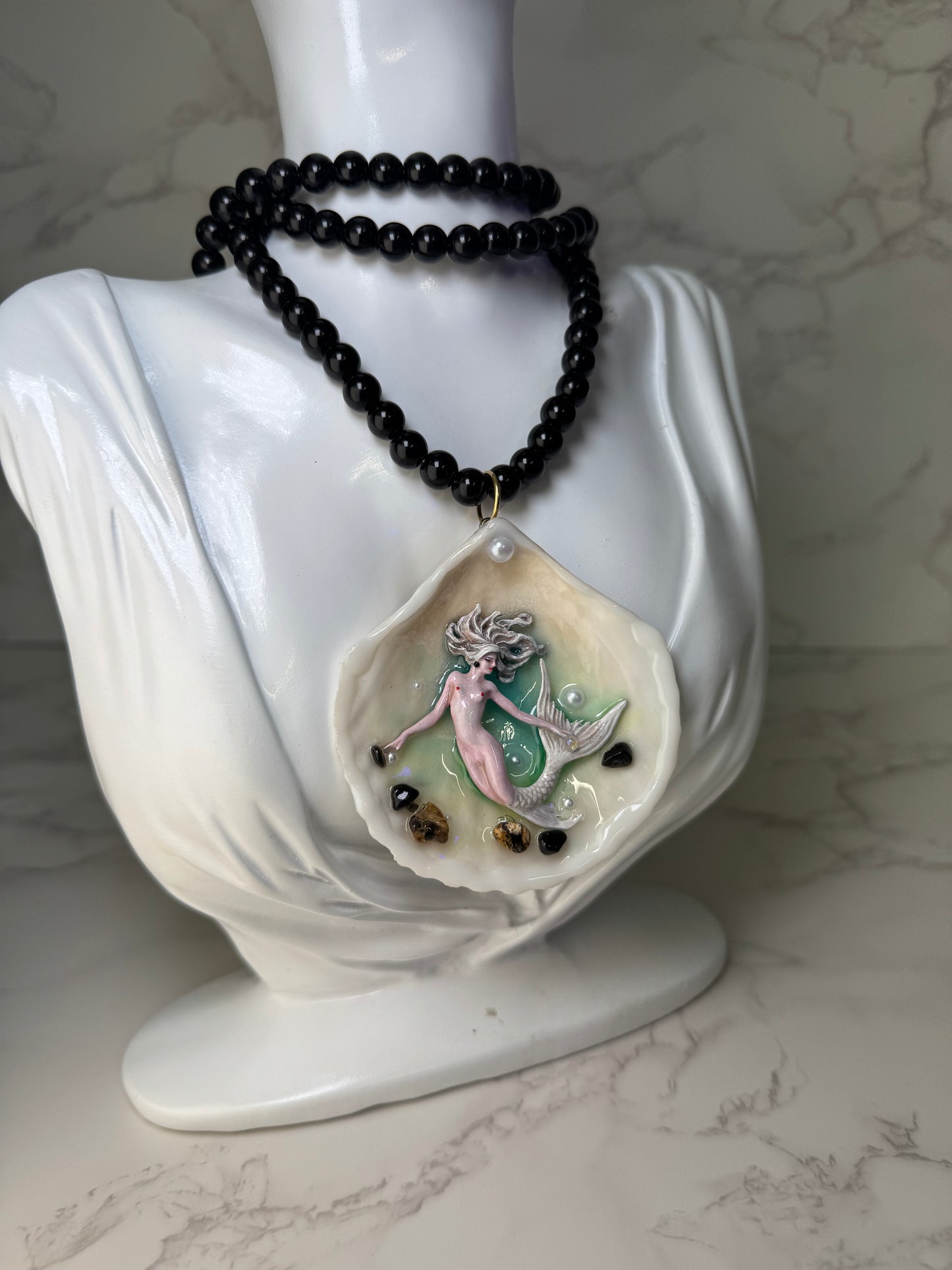 December Icy Pink Mermaid Sea Shell Necklace – Mermaid in Shell with UV Resin
