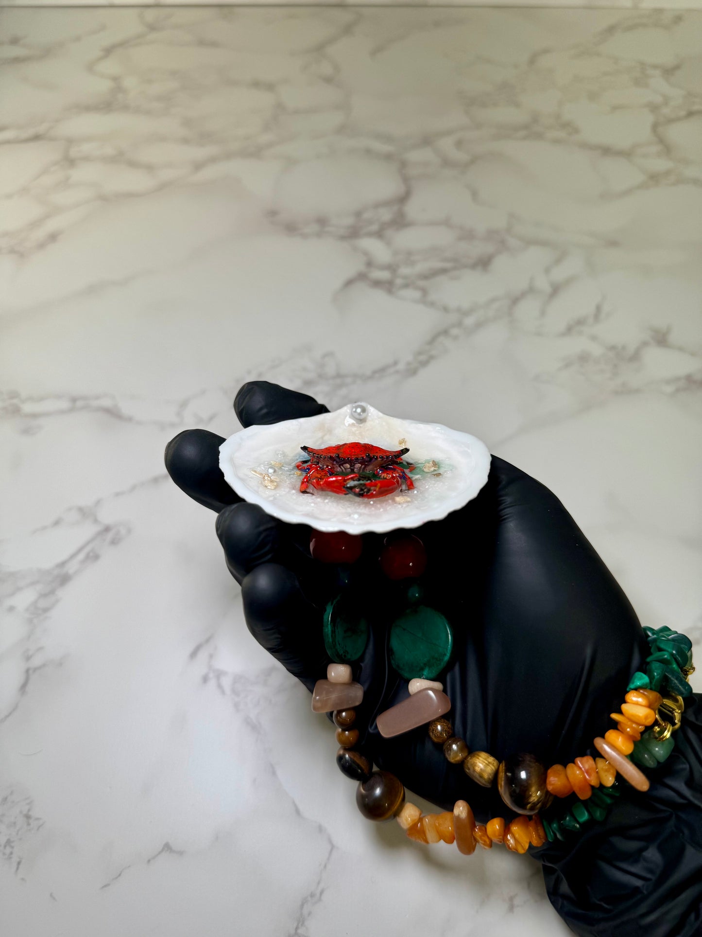 Red Crab Shell Necklace - Encapsulated in Real Shell with UV Resin