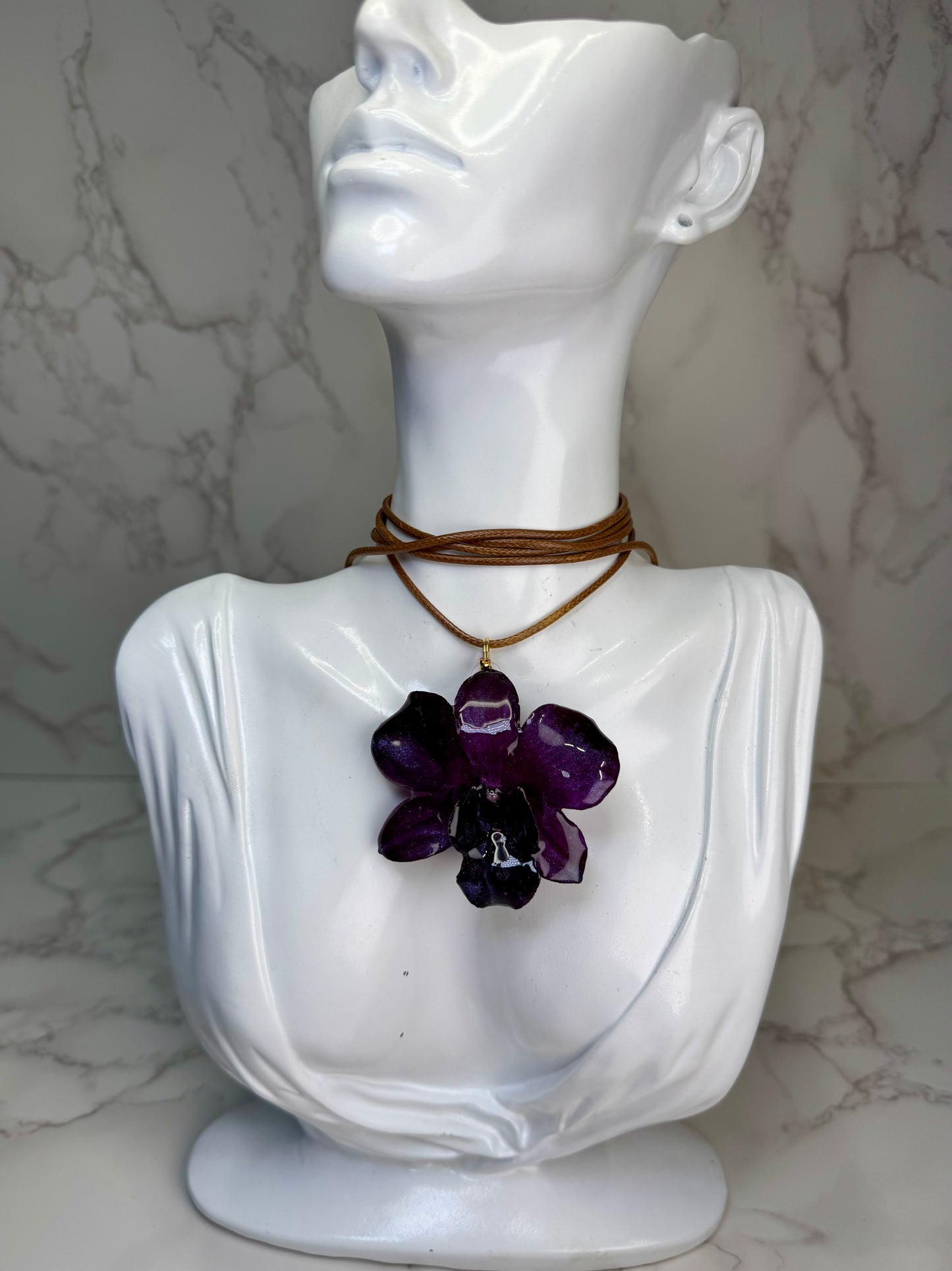 Ana Handmade Real Mini Dark Purple Orchid Necklace | Resin Flower Jewelry | Made in USA