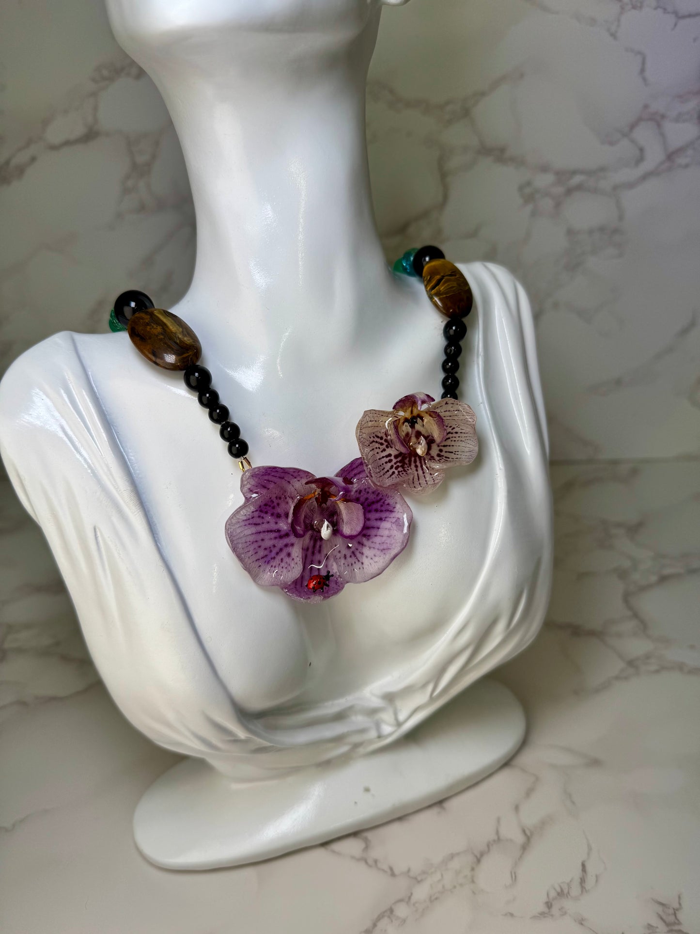 Double Purple Orchid Necklace - Real Orchid Necklace – Natural Flower Preserved in Resin