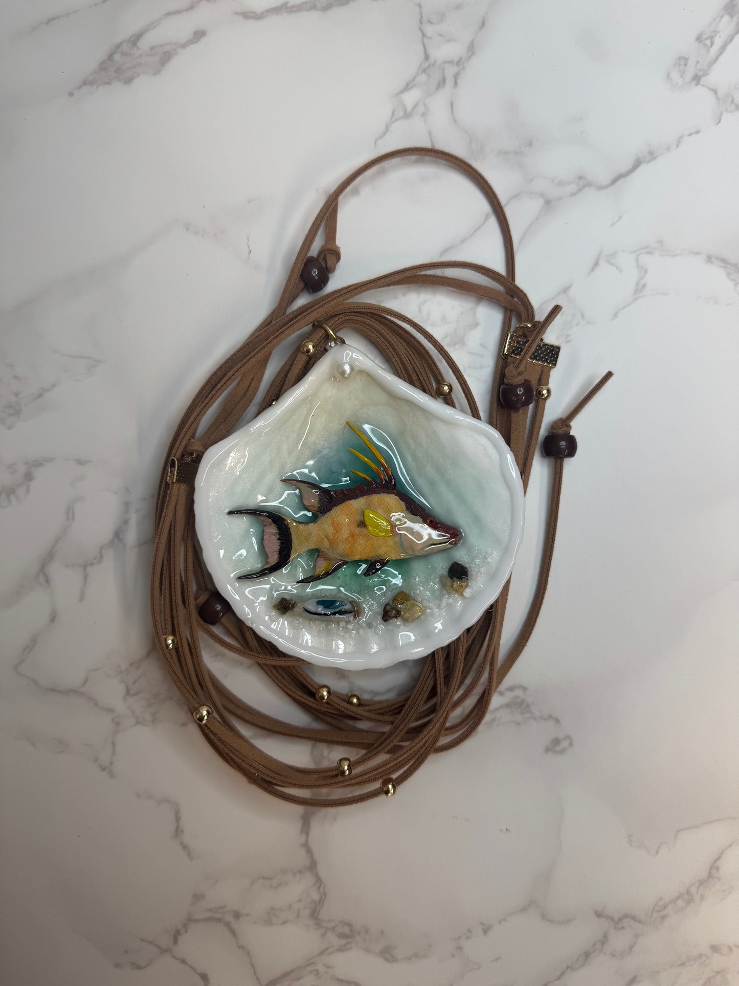Pez Perro Handmade Necklace Encapsulated in Real Shell with UV Resin Epoxy