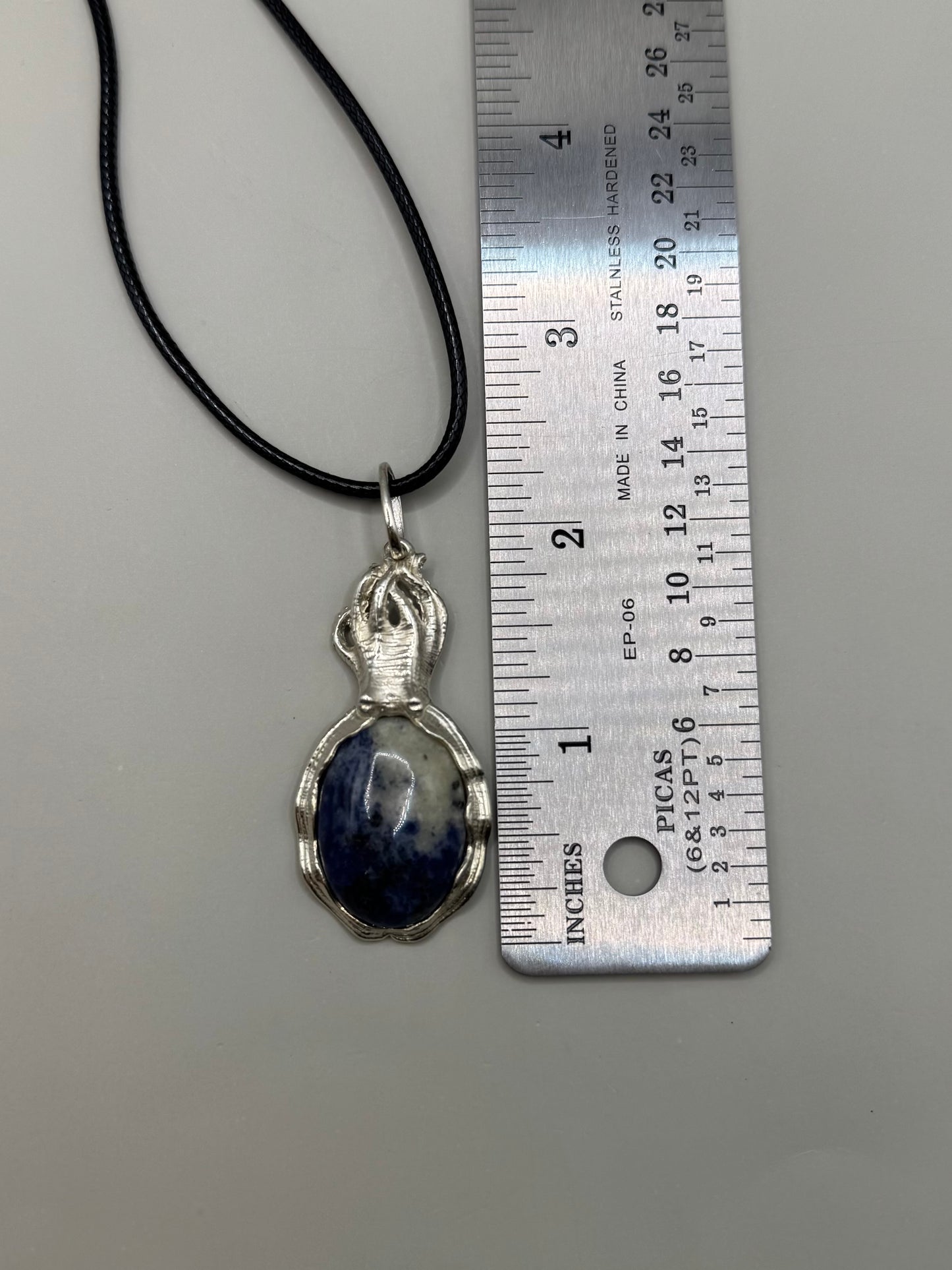 Cuttle Fish Necklace With Natural Lapis Lazuli Cabochon Gemstone, 925 Sterling Silver