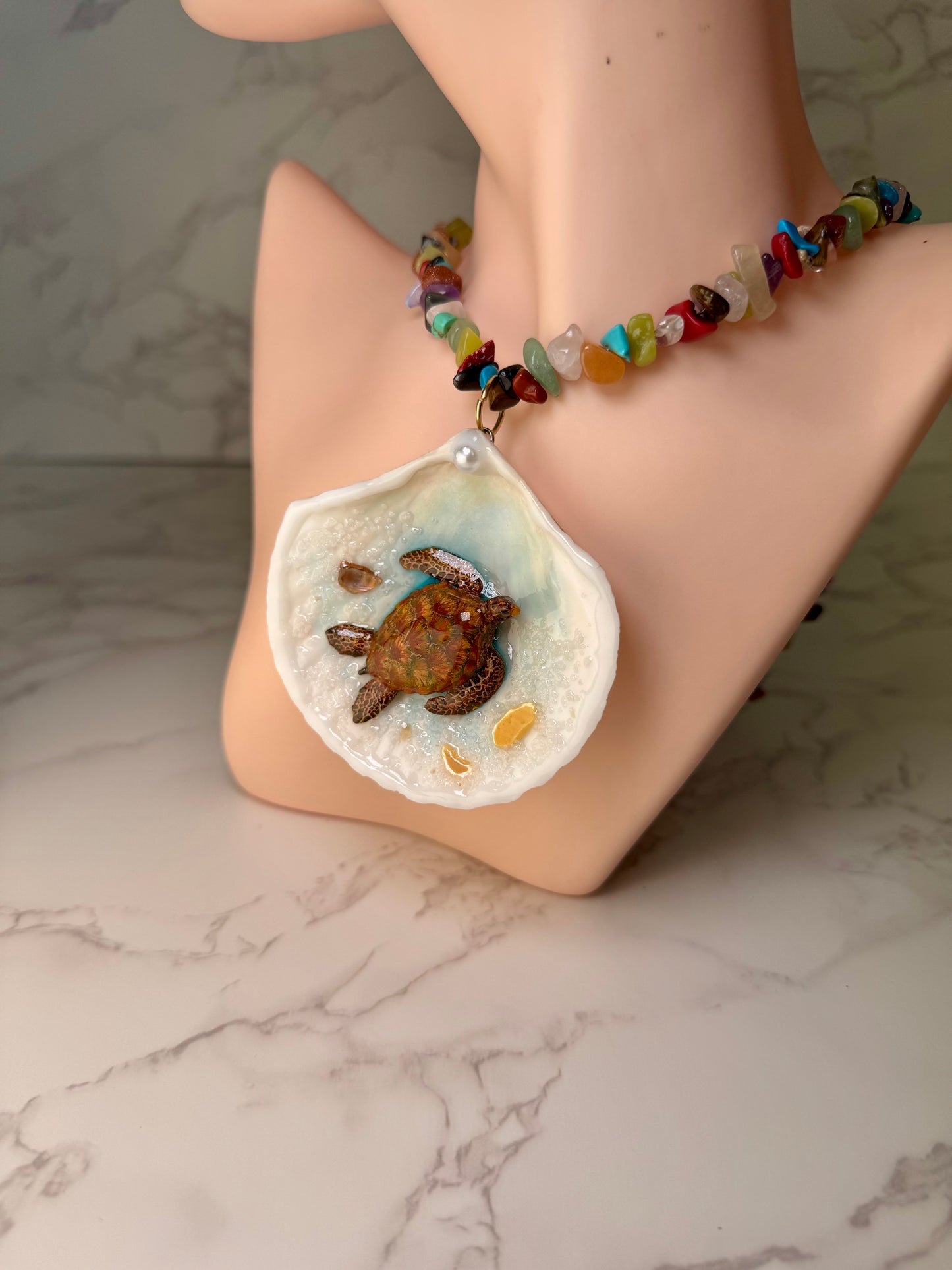 Brown Sea Turtle Shell Necklace - Encapsulated in Real Shell with UV Resin