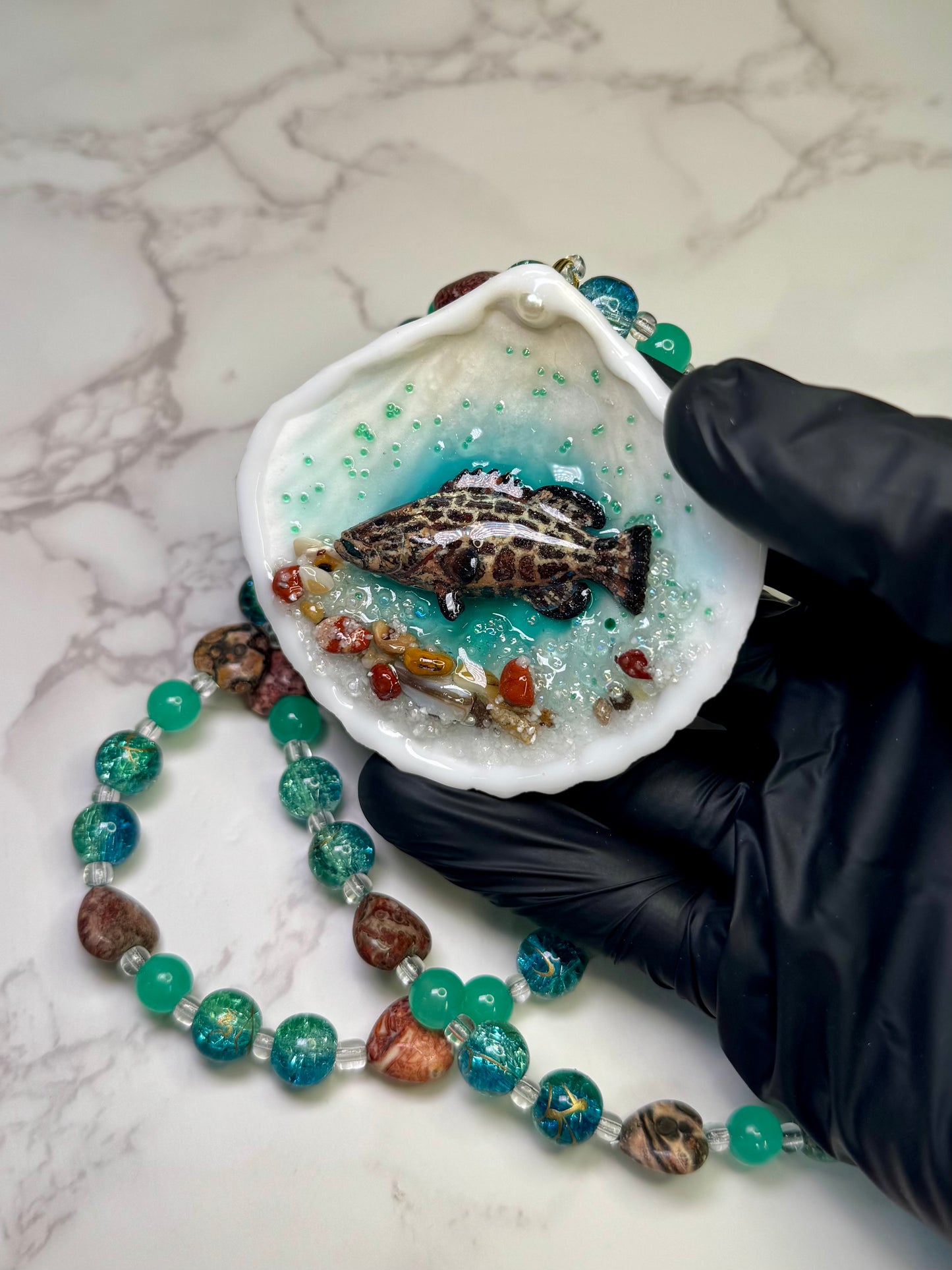 Black Grouper Shell Necklace - Encapsulated in Real Shell with UV Resin