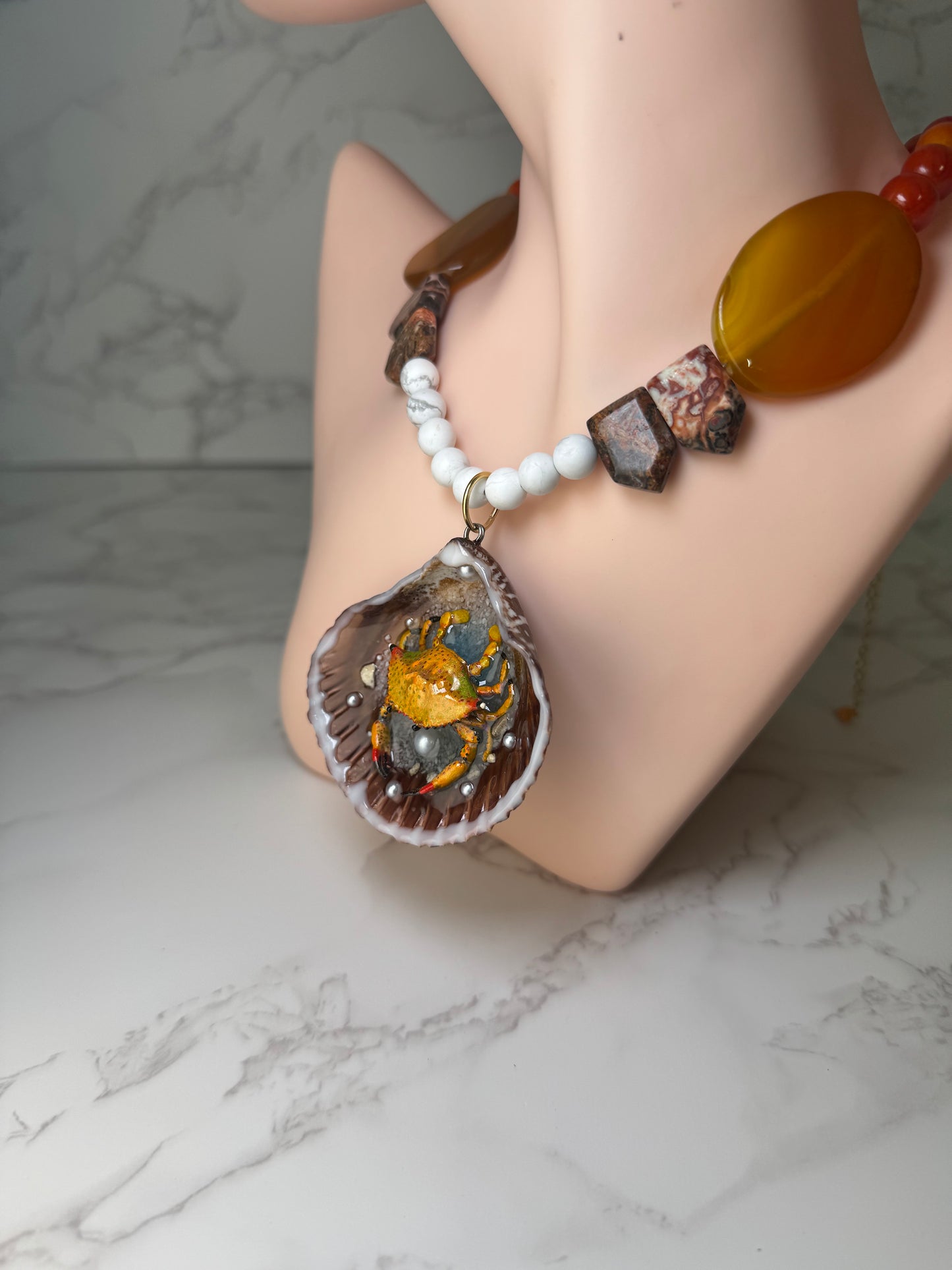 Yellow Crab Shell Necklace - Encapsulated in Real Shell with UV Resin