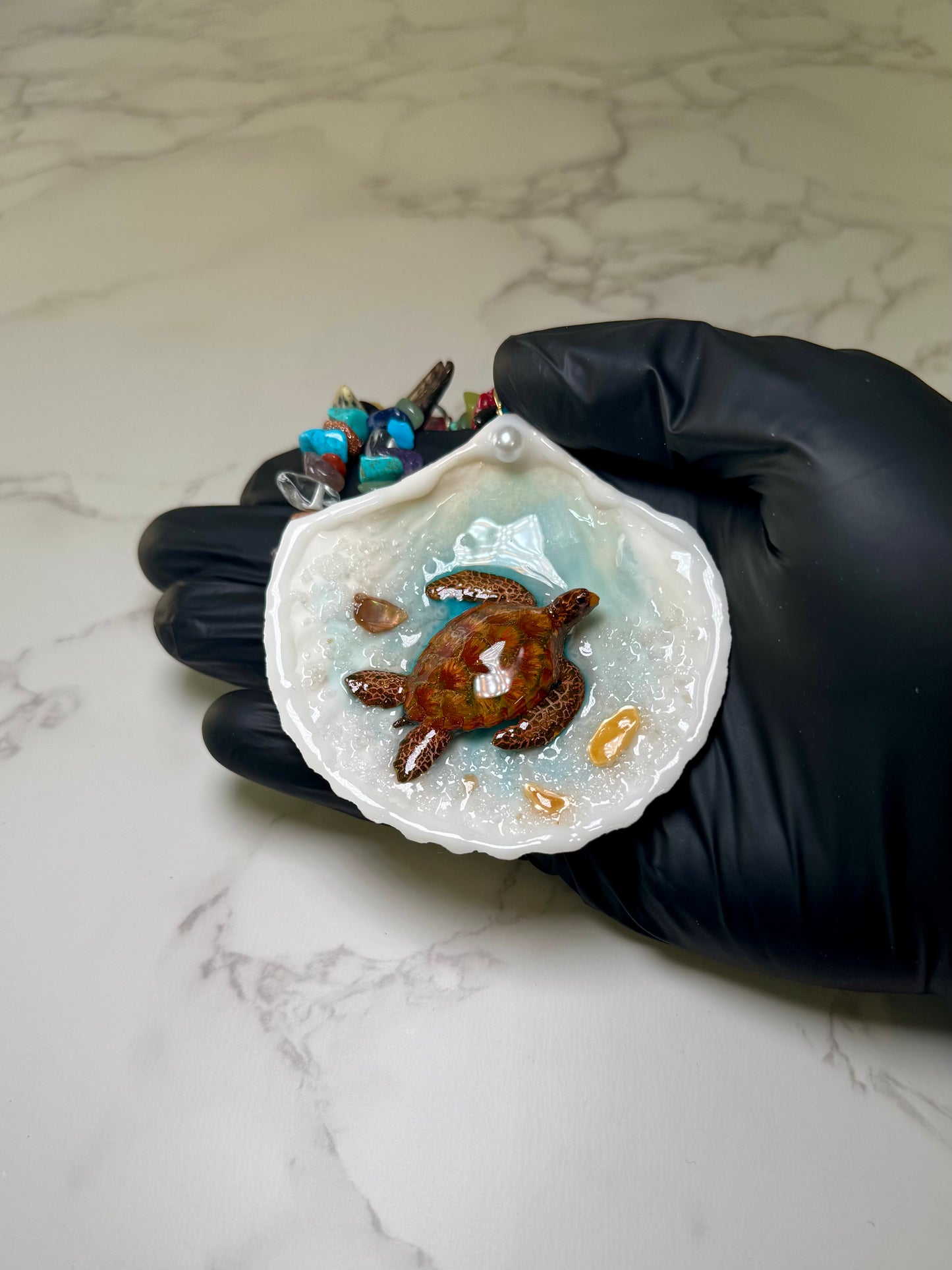 Brown Sea Turtle Shell Necklace - Encapsulated in Real Shell with UV Resin
