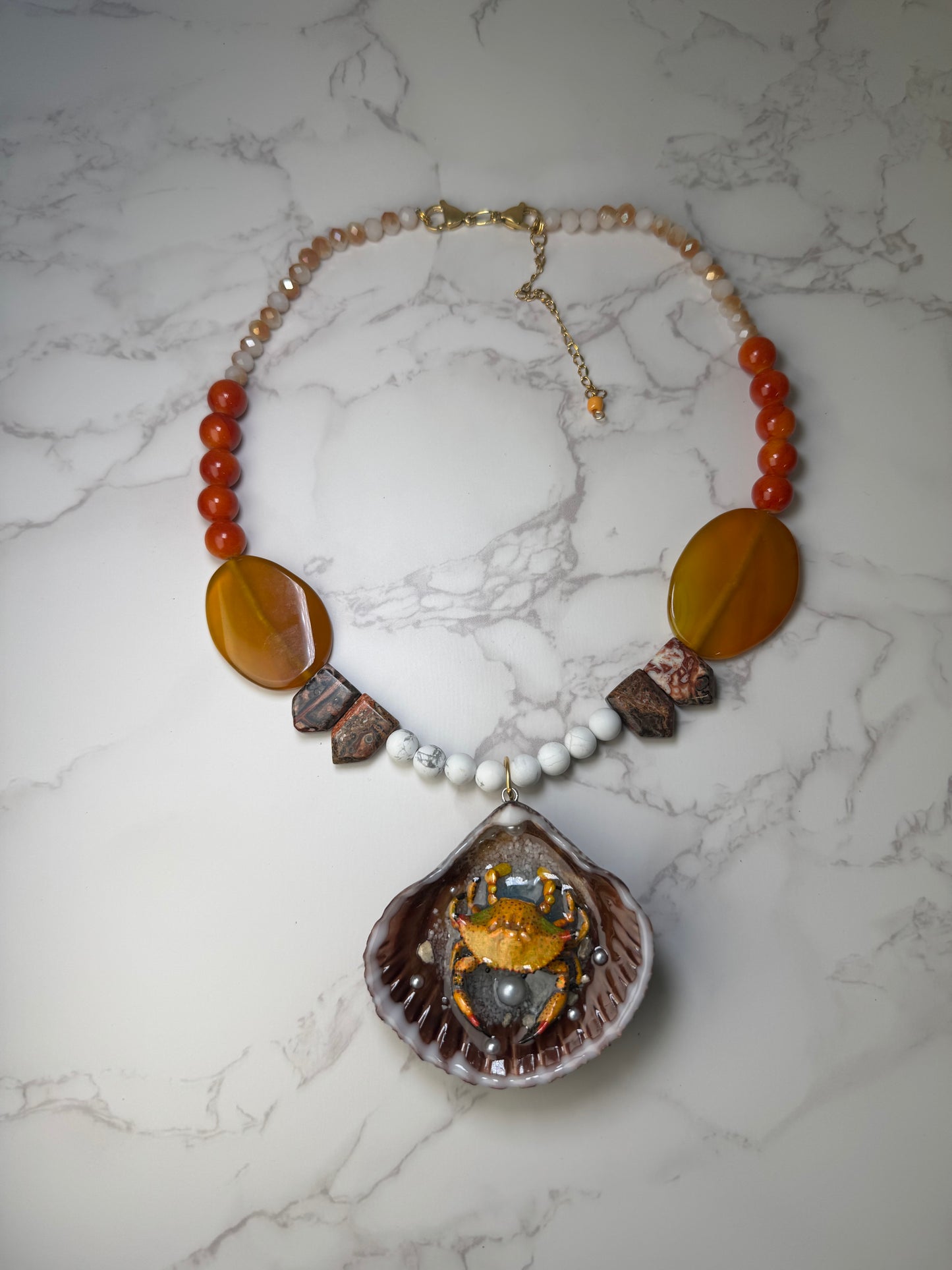 Yellow Crab Shell Necklace - Encapsulated in Real Shell with UV Resin