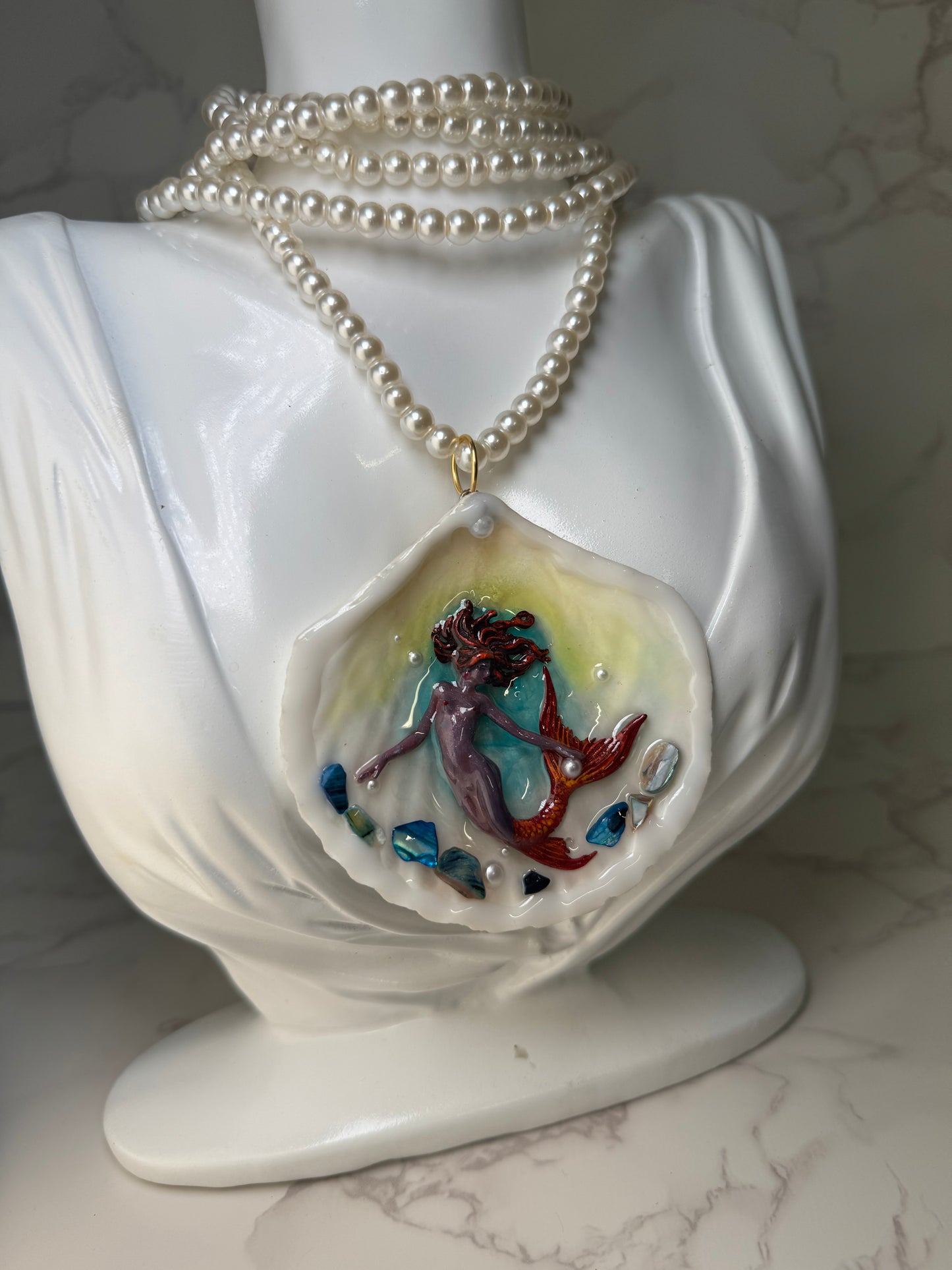 September Deep Ocean Purple Mermaid Sea Shell Necklace – Mermaid in Shell with UV Resin